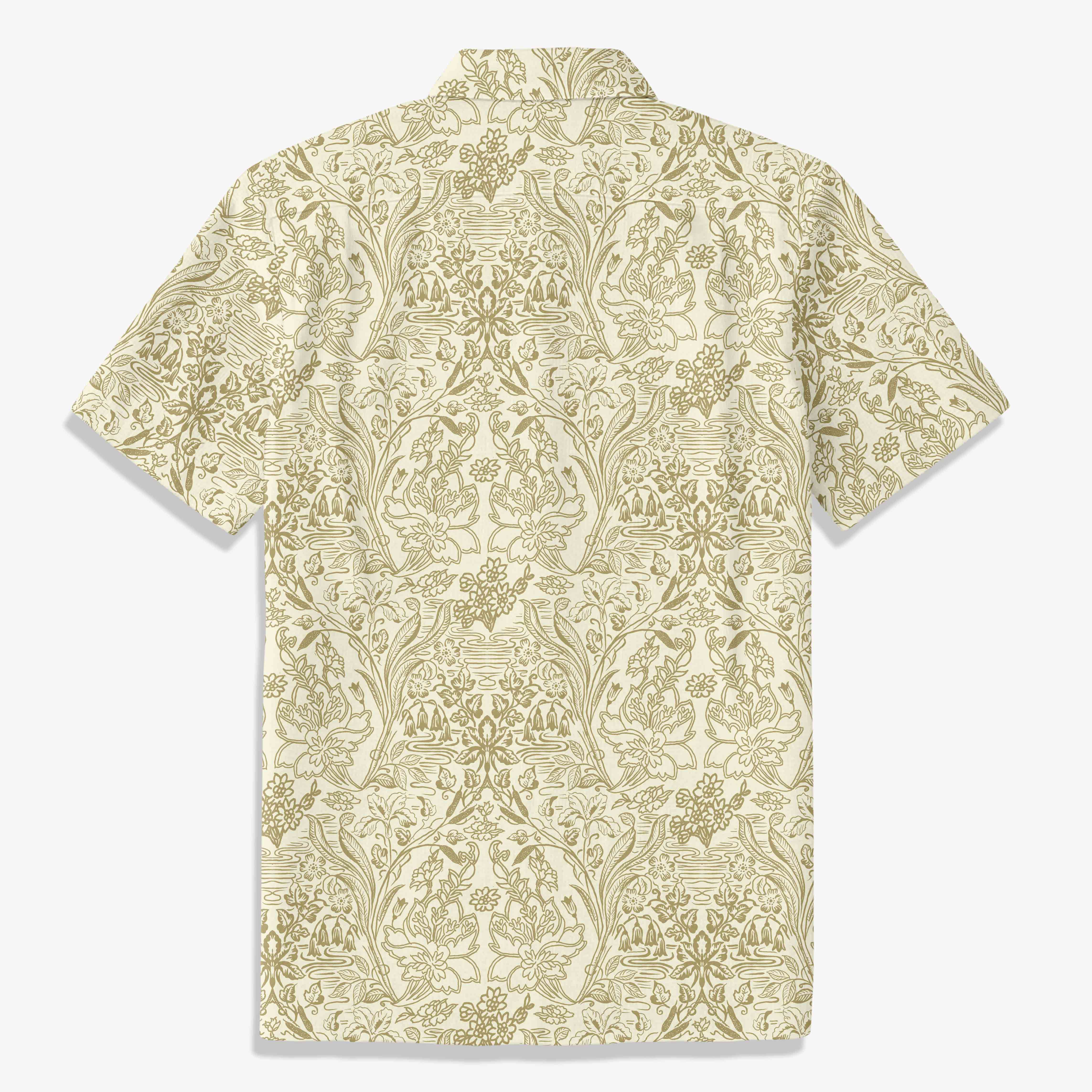 Moon-White Twining Floral Resort Shirt