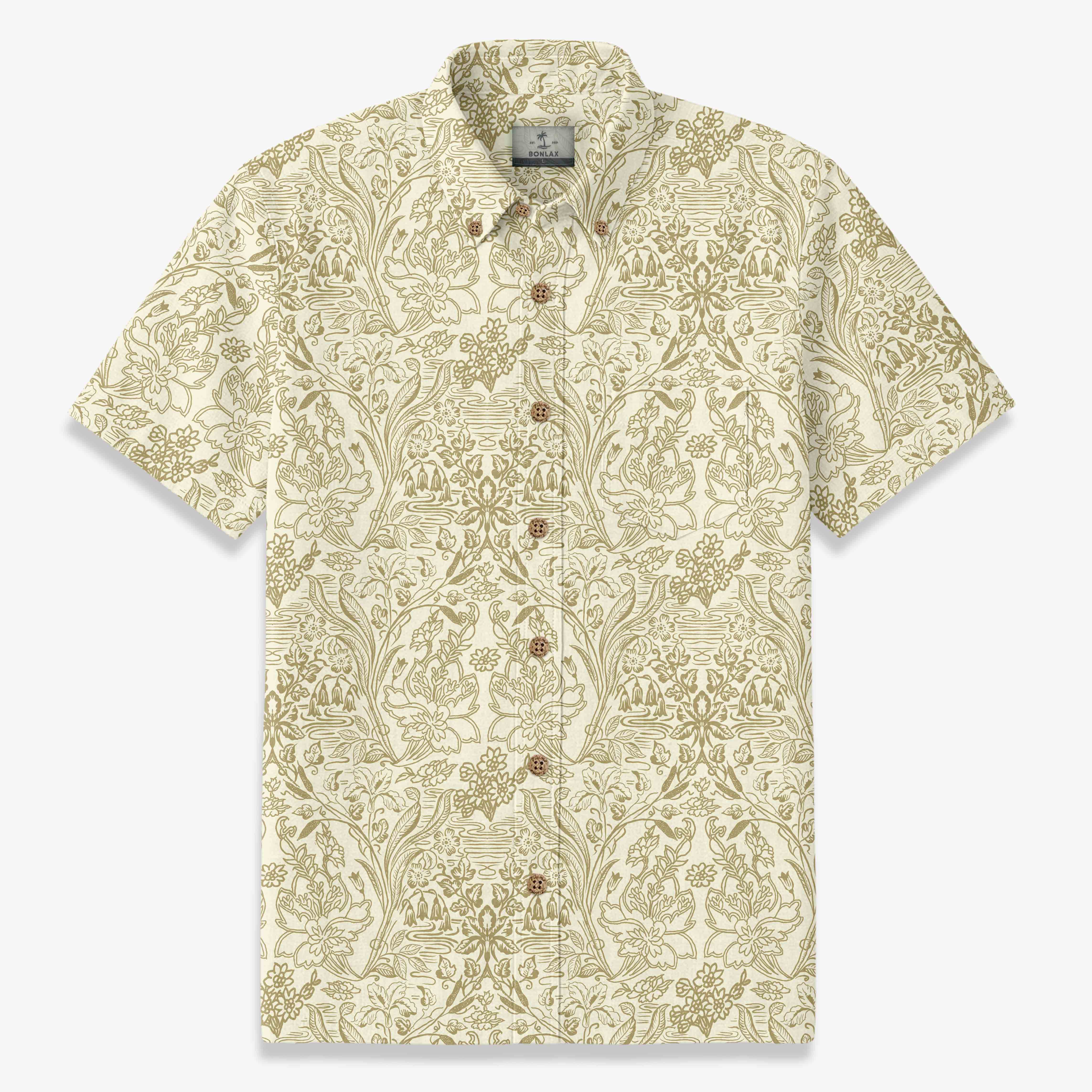 Moon-White Twining Floral Resort Shirt