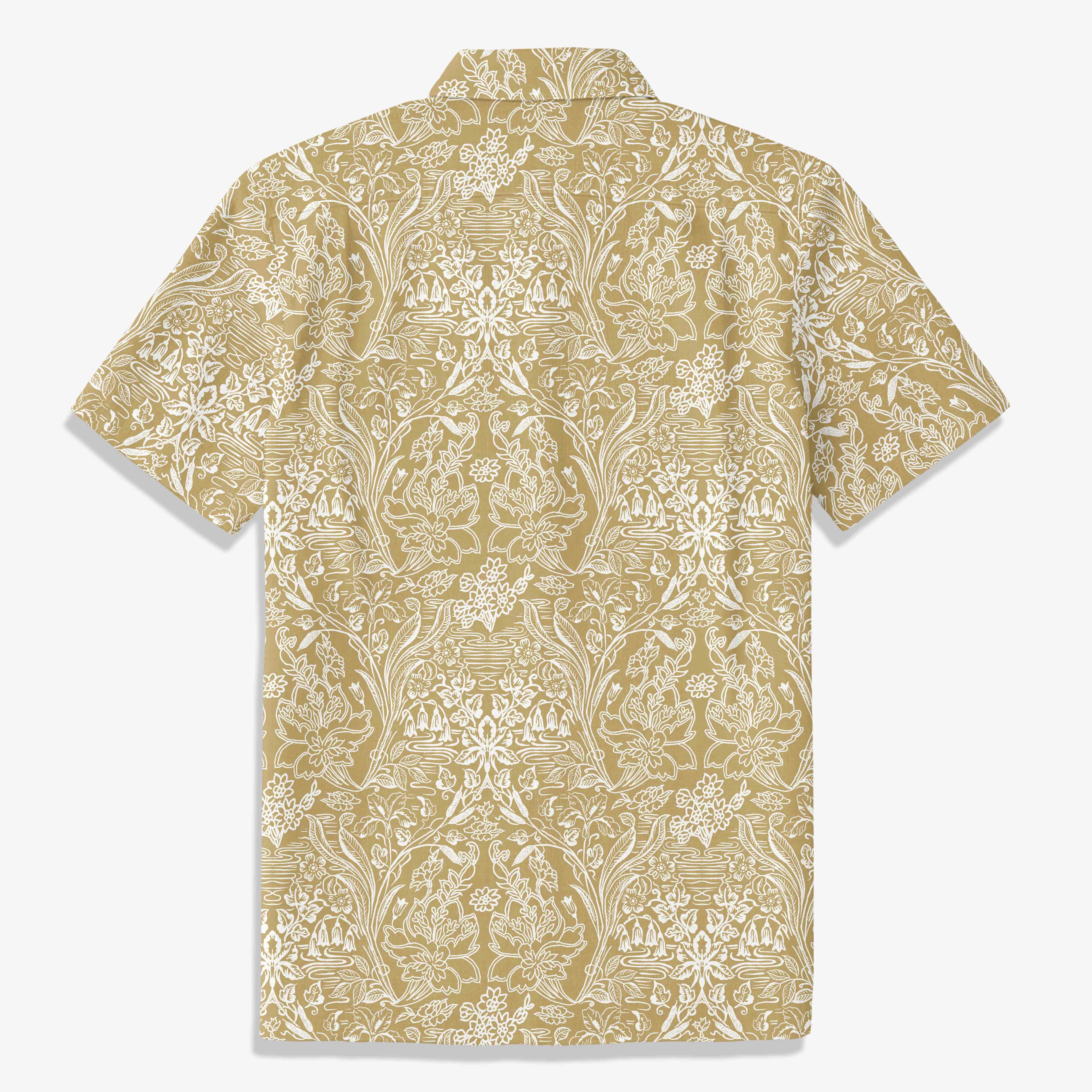 Moon-White Twining Floral Resort Shirt