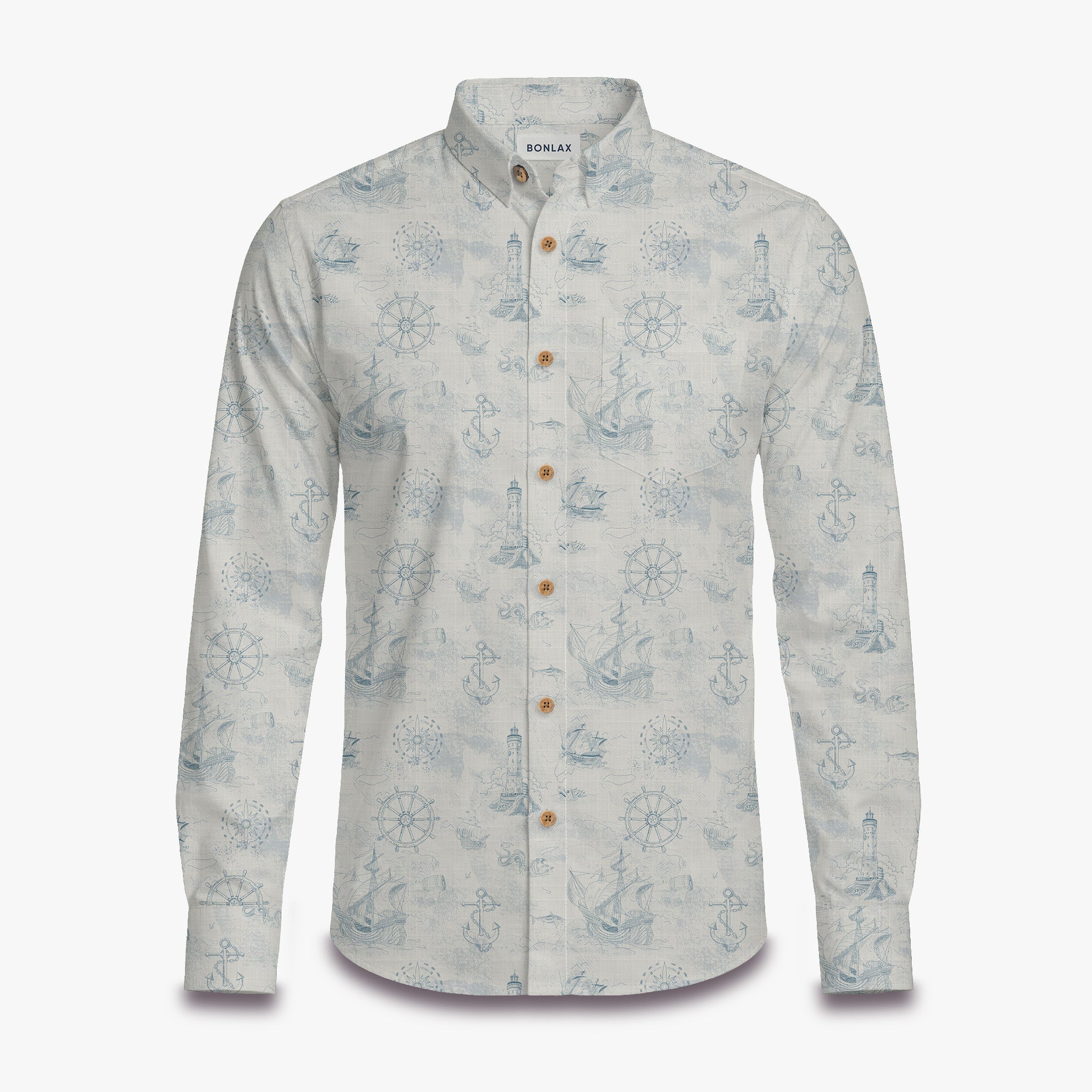 Nautical Style Scroll Long Sleeve Shirt