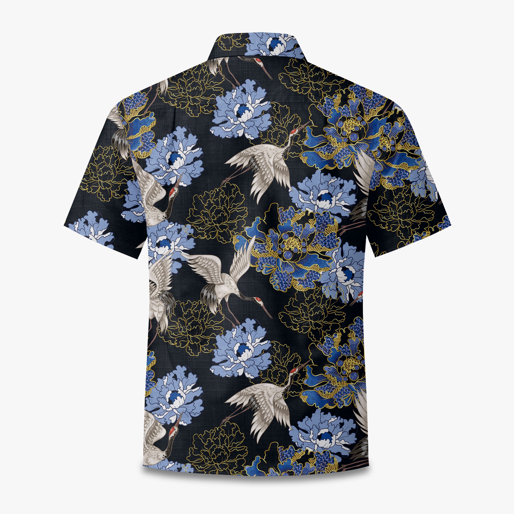 Crane Perched on Blue Peonies Camp Shirt
