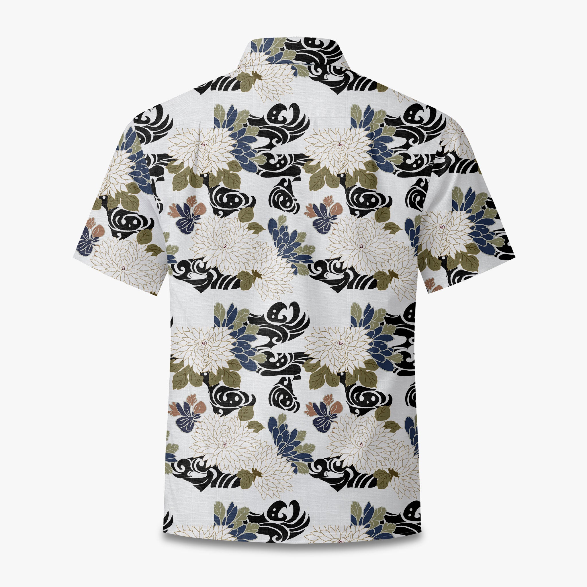 Navy Brocade Chrysanthemum Camp Shirt