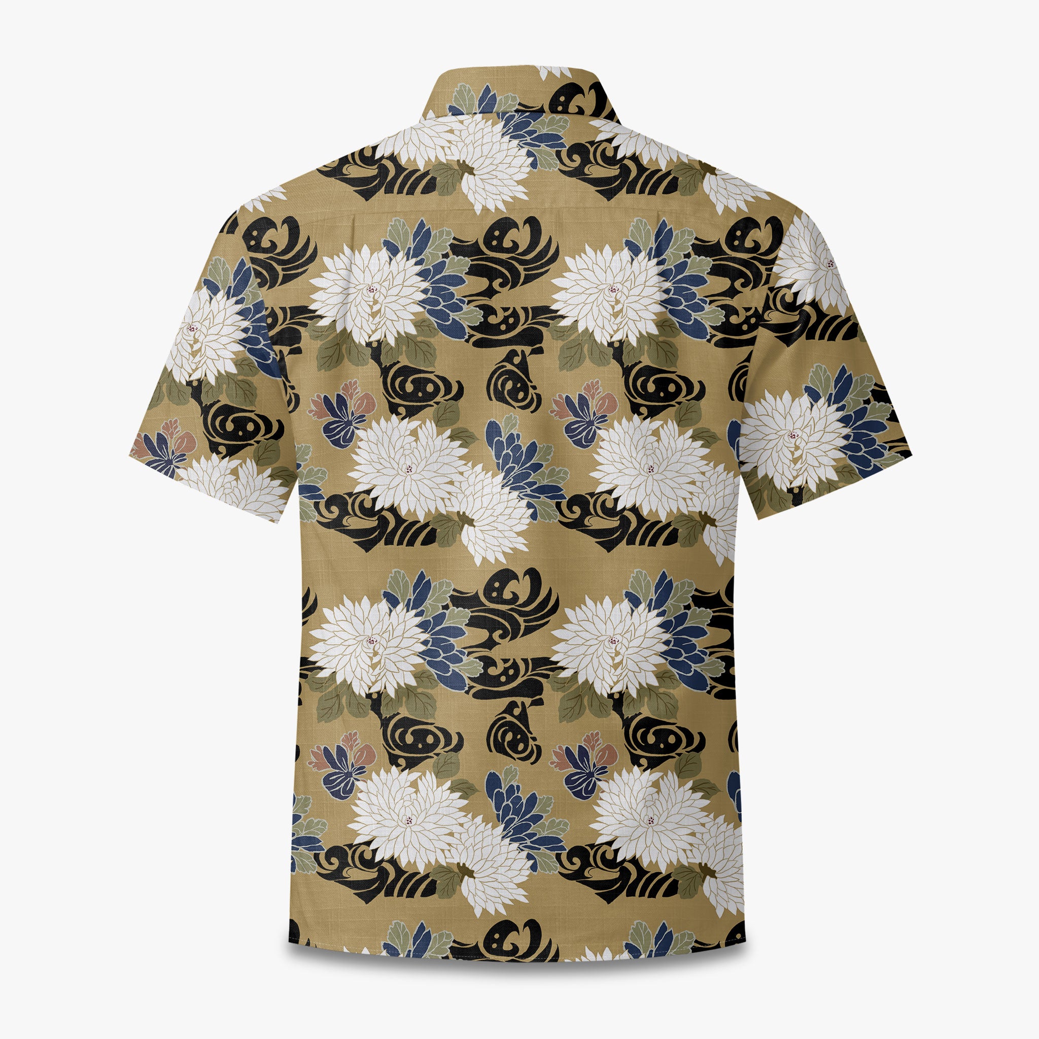 Navy Brocade Chrysanthemum Camp Shirt