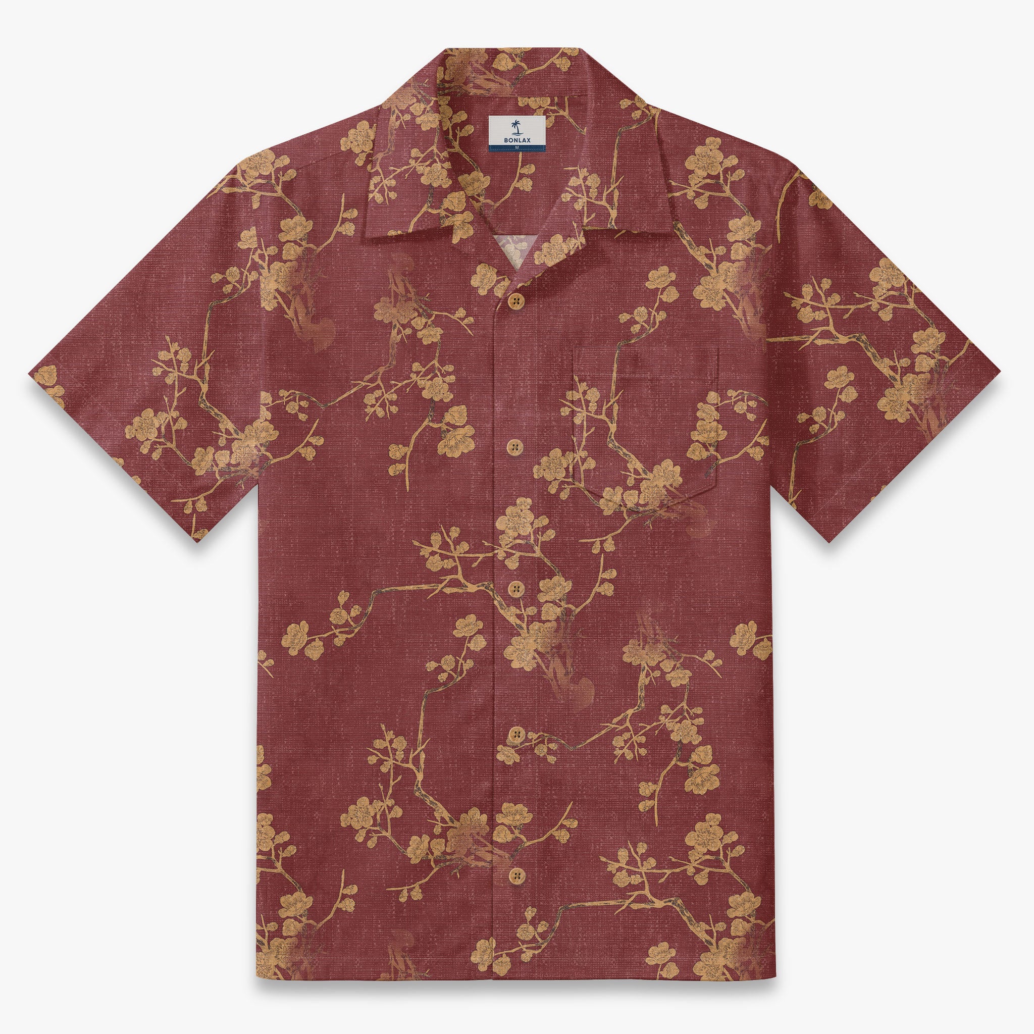 iconology 桜　シャツ The Ronin Bloom | Burgundy Sakura Shirt for Men | Art Inspired Style