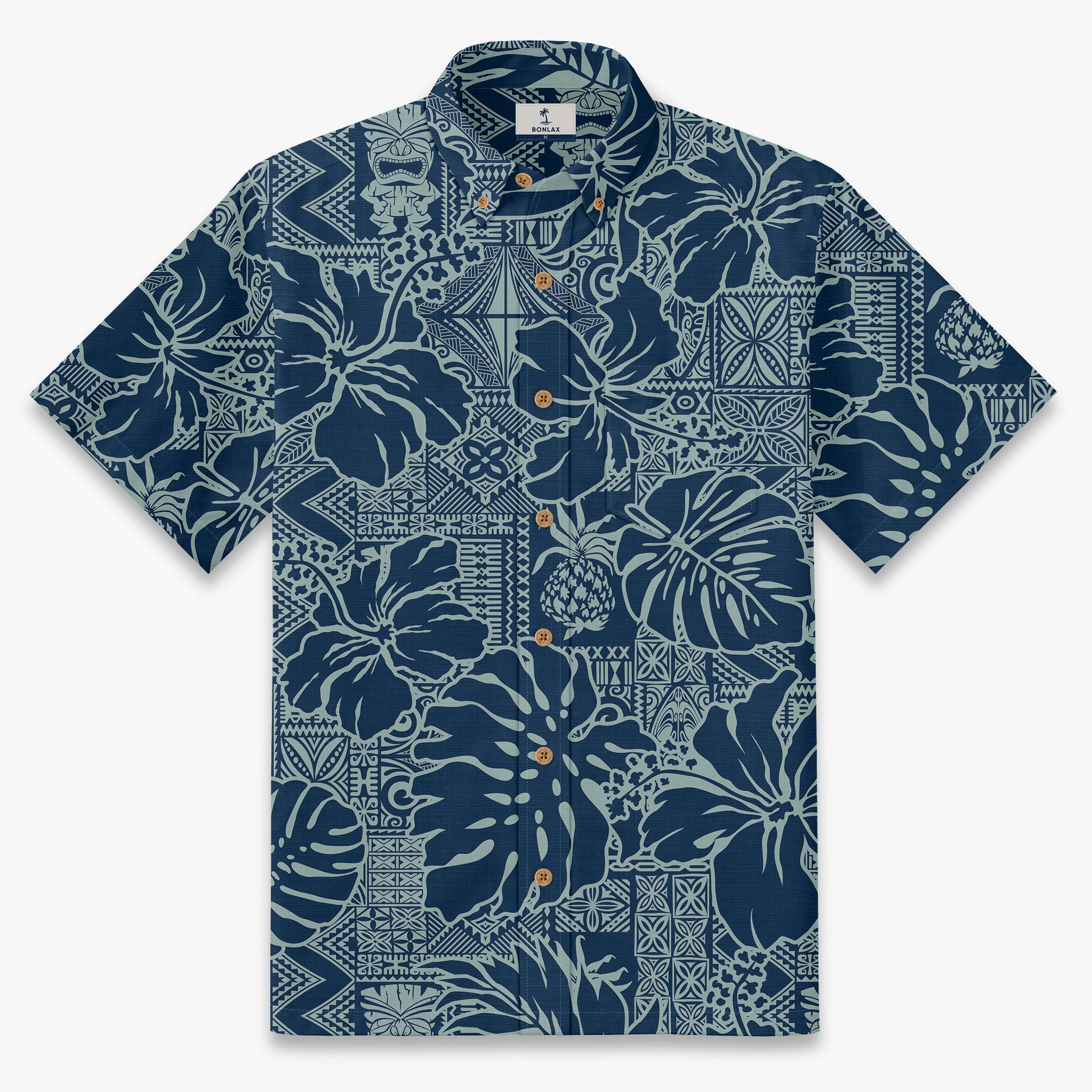 Vintage Indigo Tribal Hawaiian Shirt