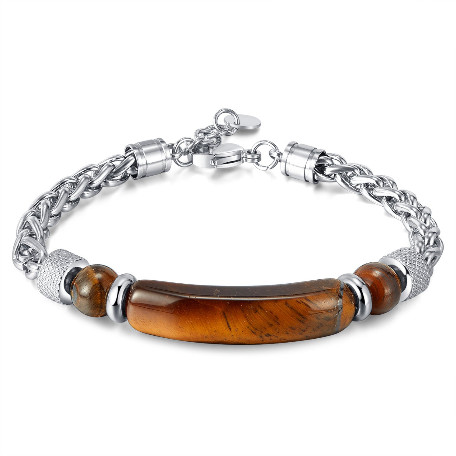 Stylish Retro Men's Bracelet: Stainless Steel Chain Spliced with Tiger's Eye and Titanium Steel
