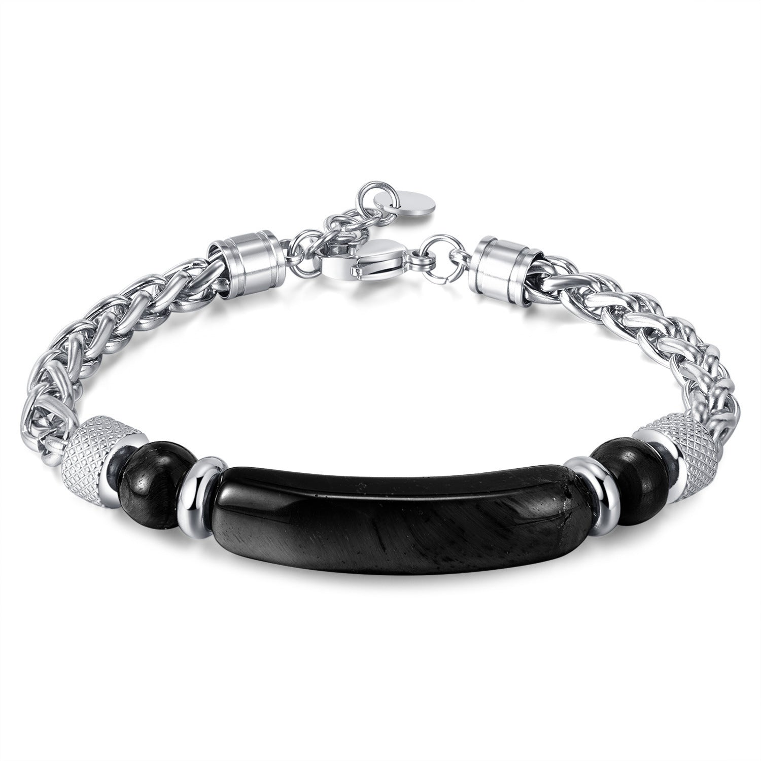 Stylish Retro Men's Bracelet: Stainless Steel Chain Spliced with Tiger's Eye and Titanium Steel