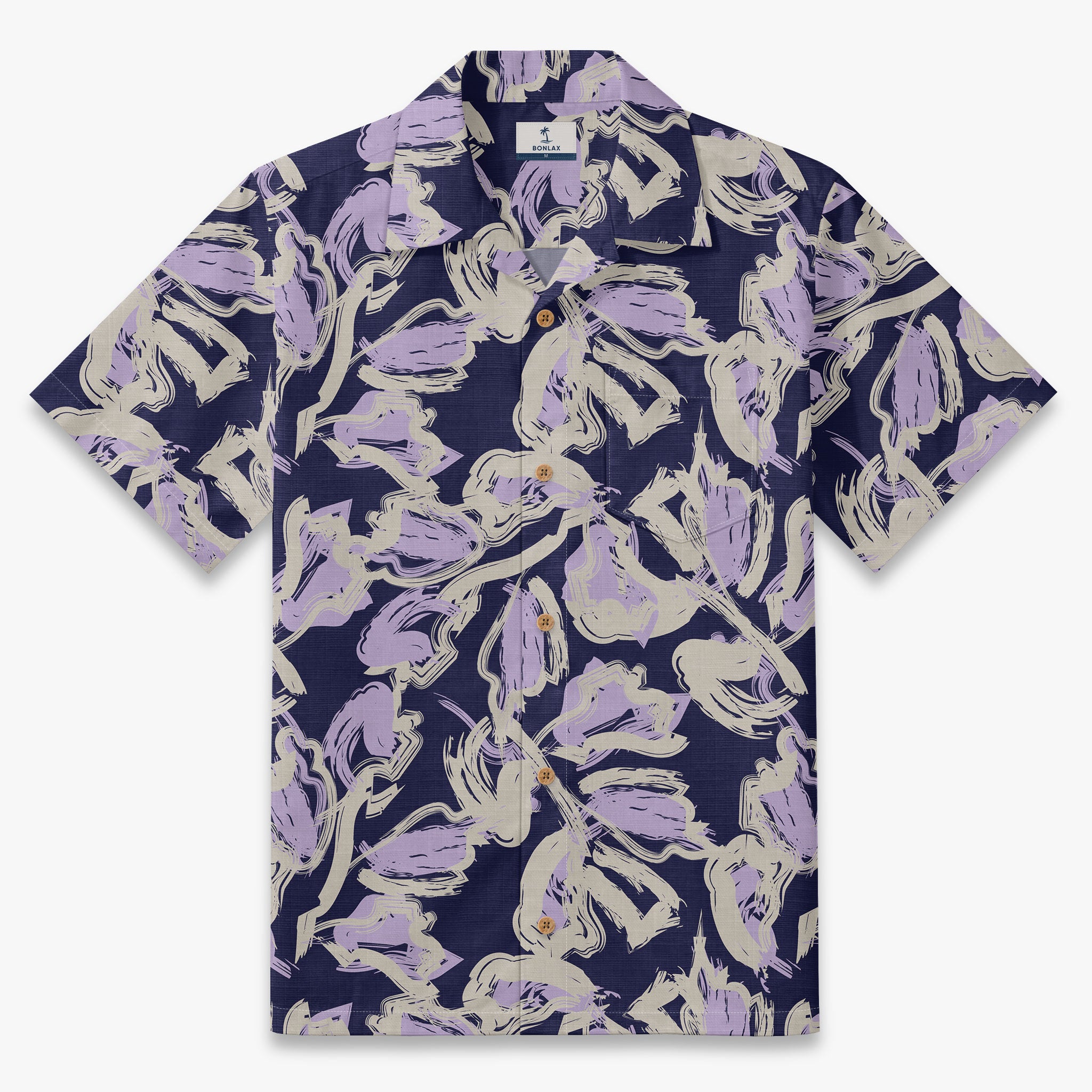 Purple Abstract Floral Shadows Camp Shirt