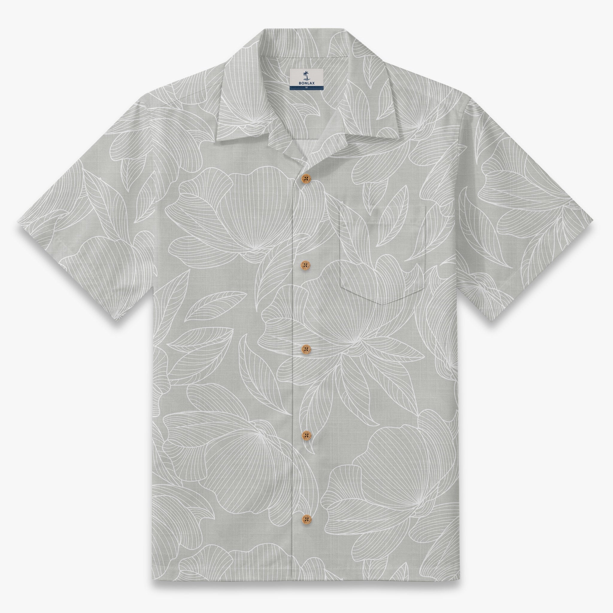 Mist Gray Botanical Aloha Camp Shirt