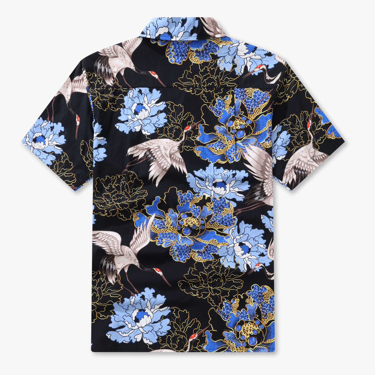 Crane Perched on Blue Peonies Camp Shirt