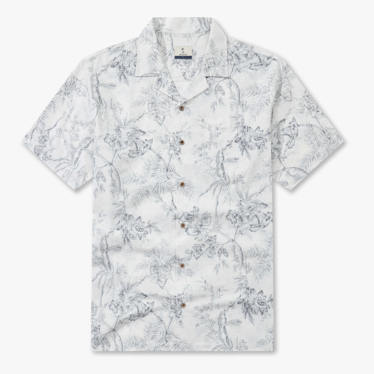 Monochromatic Botanical Toile Camp Shirt