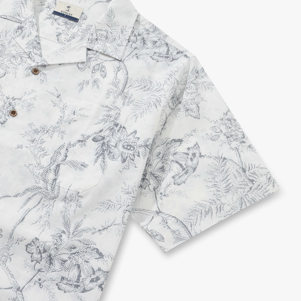 Monochromatic Botanical Toile Camp Shirt