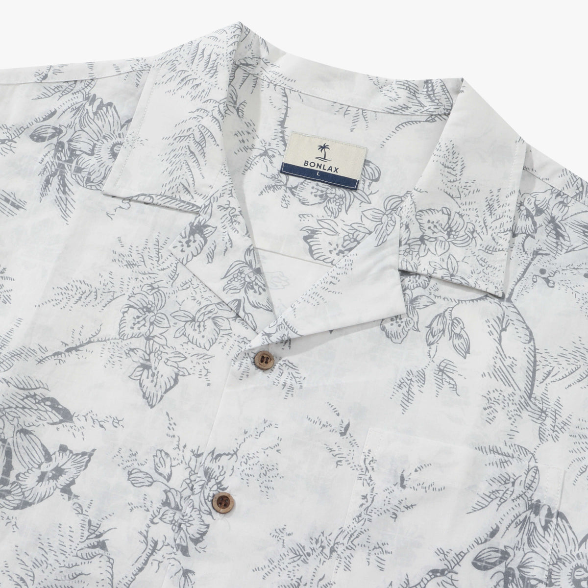 Monochromatic Botanical Toile Camp Shirt