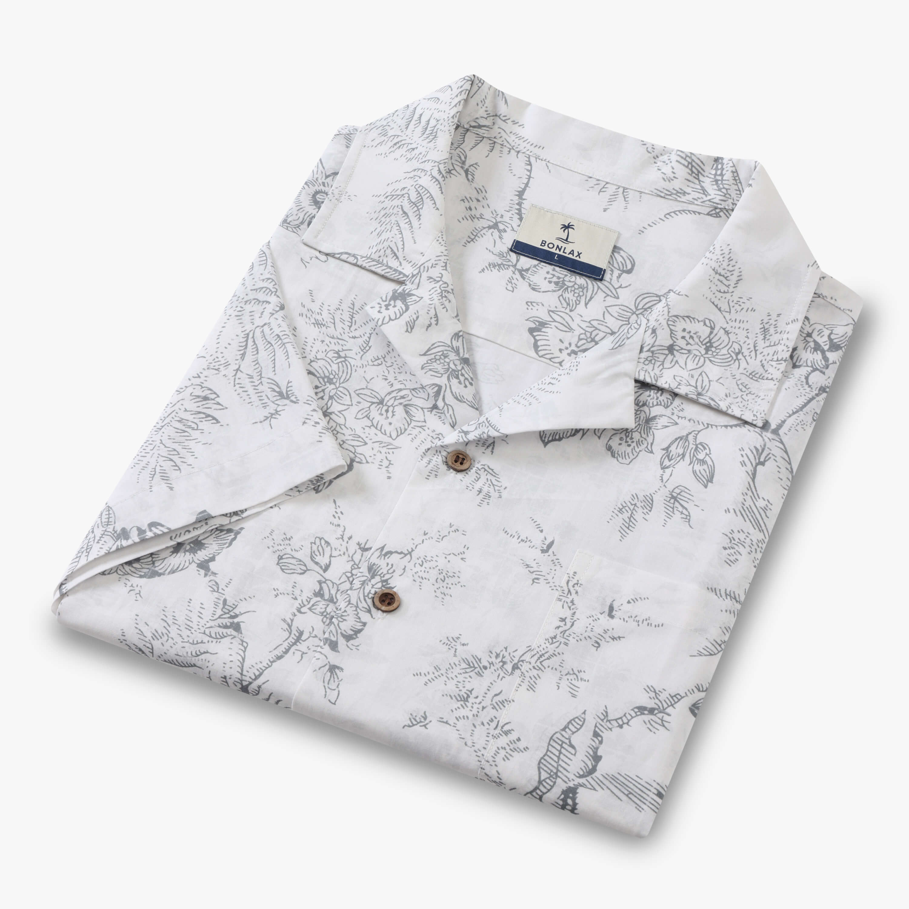 Monochromatic Botanical Toile Camp Shirt