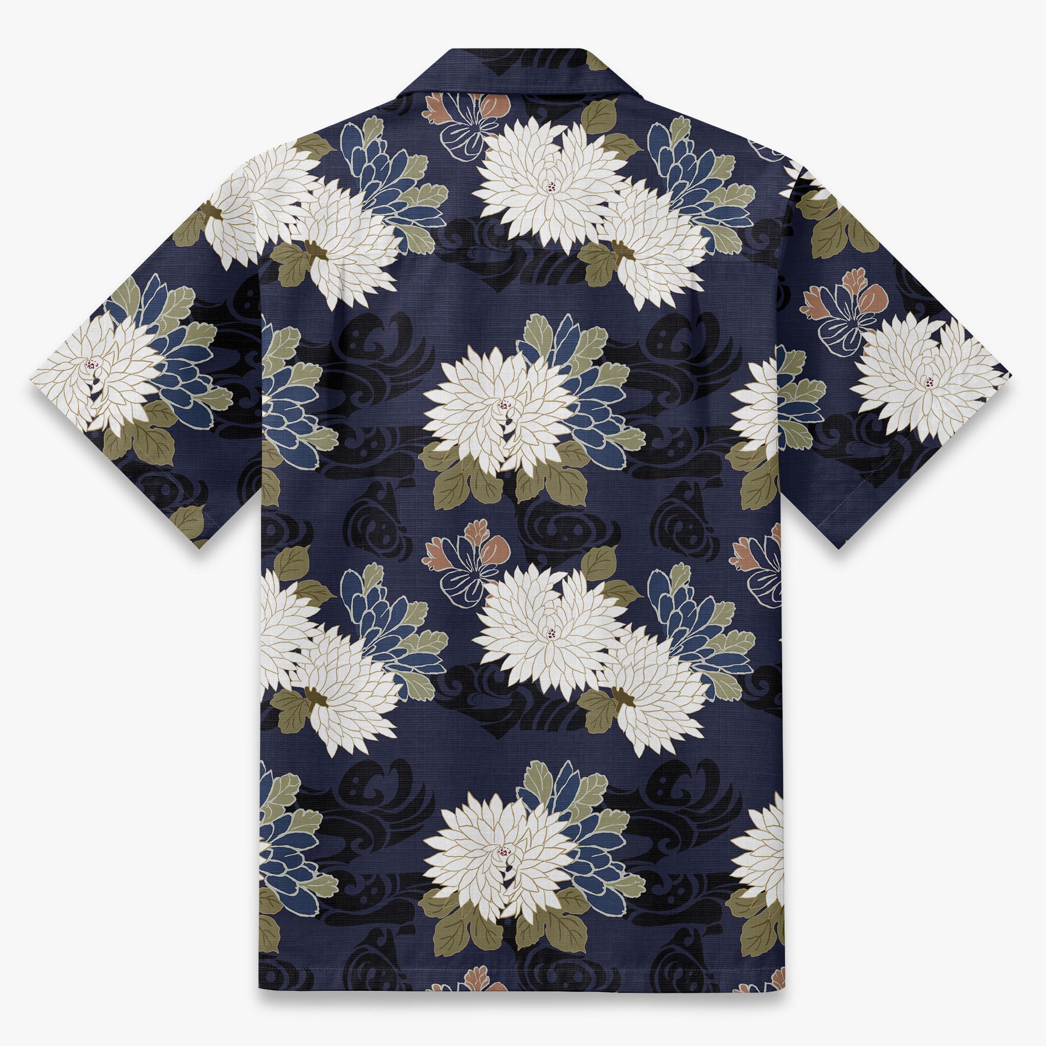 Navy Brocade Chrysanthemum Camp Shirt