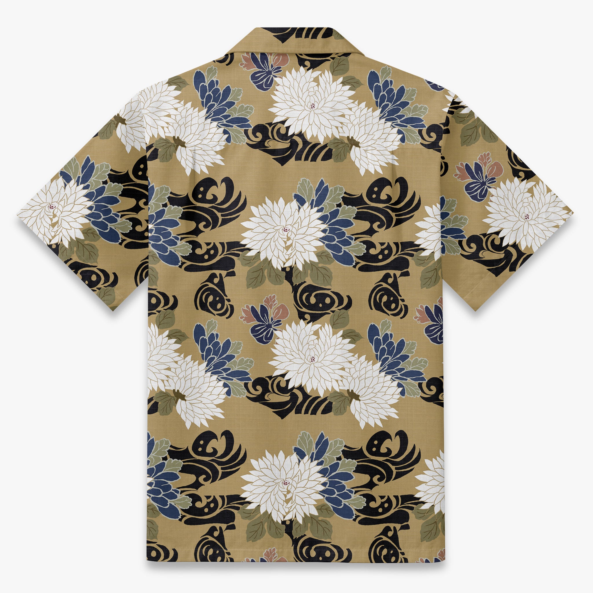 Navy Brocade Chrysanthemum Camp Shirt