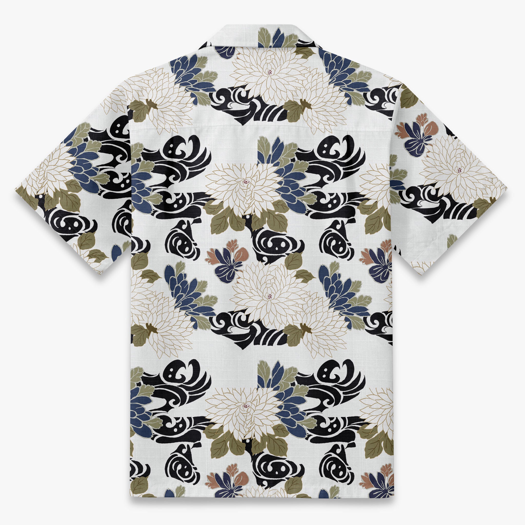 Navy Brocade Chrysanthemum Camp Shirt