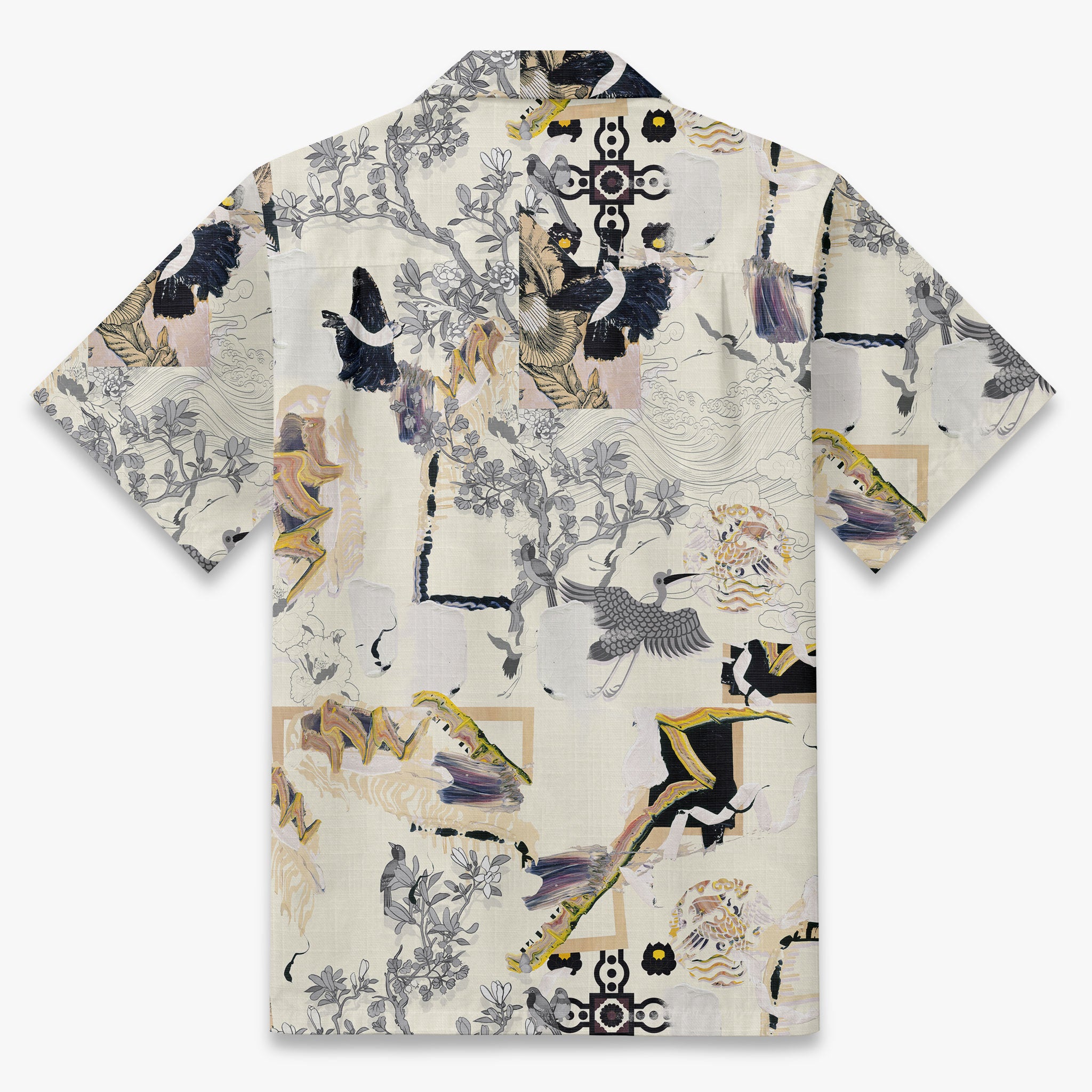 Ukiyo-e Crane Collage Camp Shirt