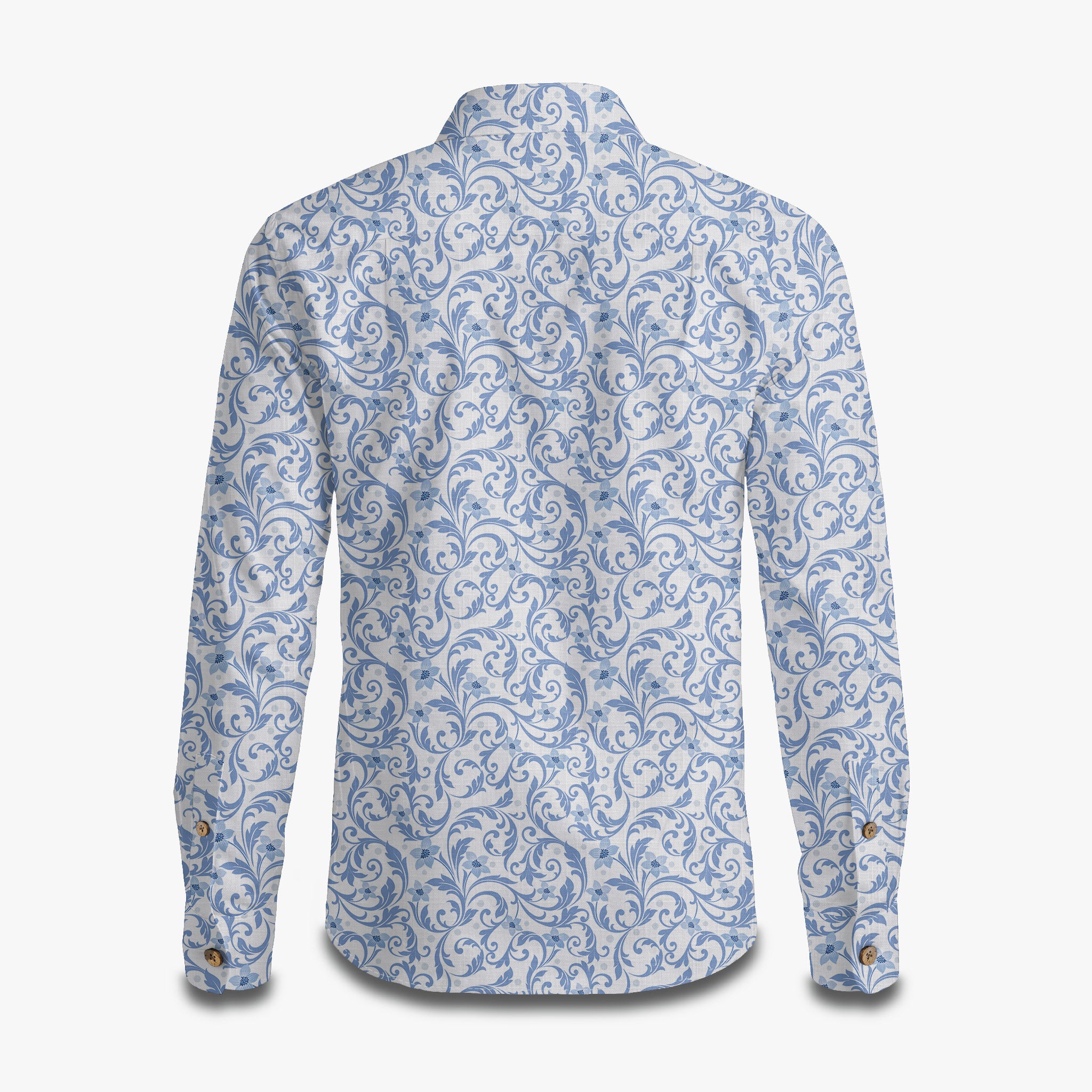 Blue Flowers Print Long Sleeve Shirt