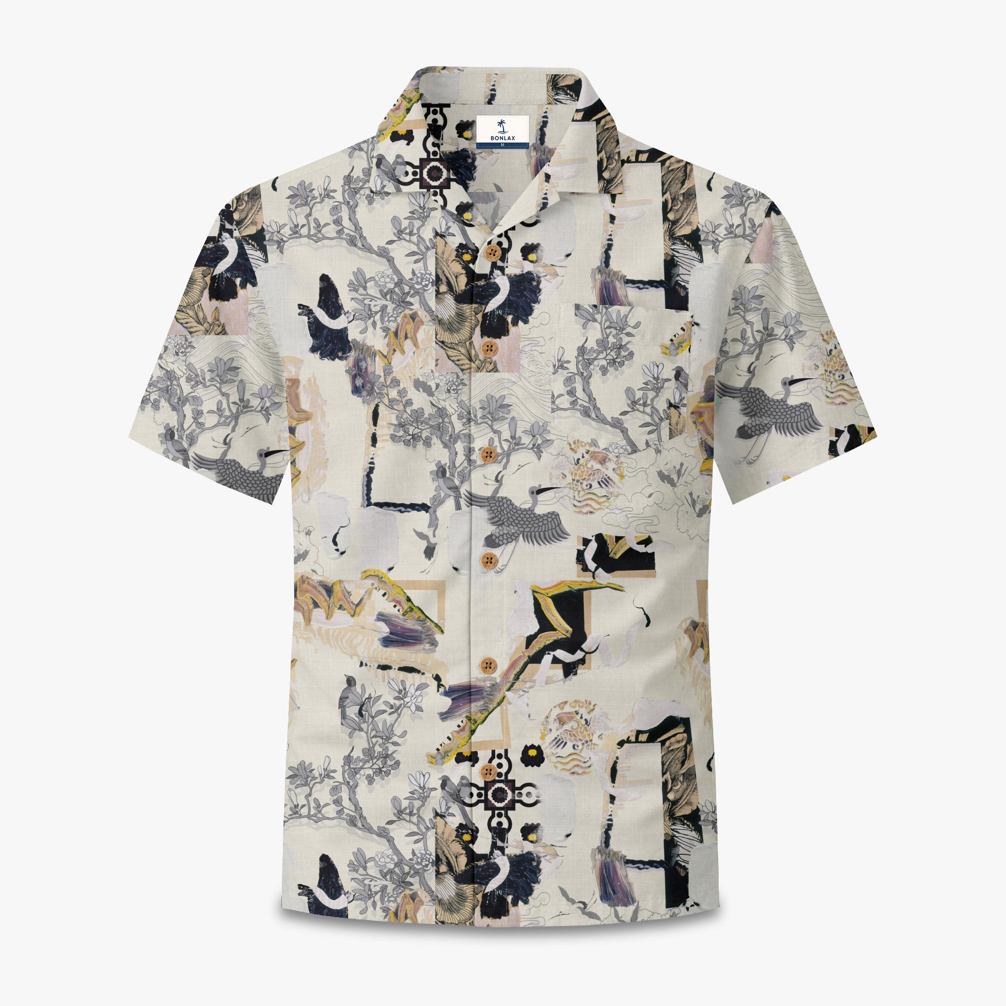 Ukiyo-e Crane Collage Camp Shirt