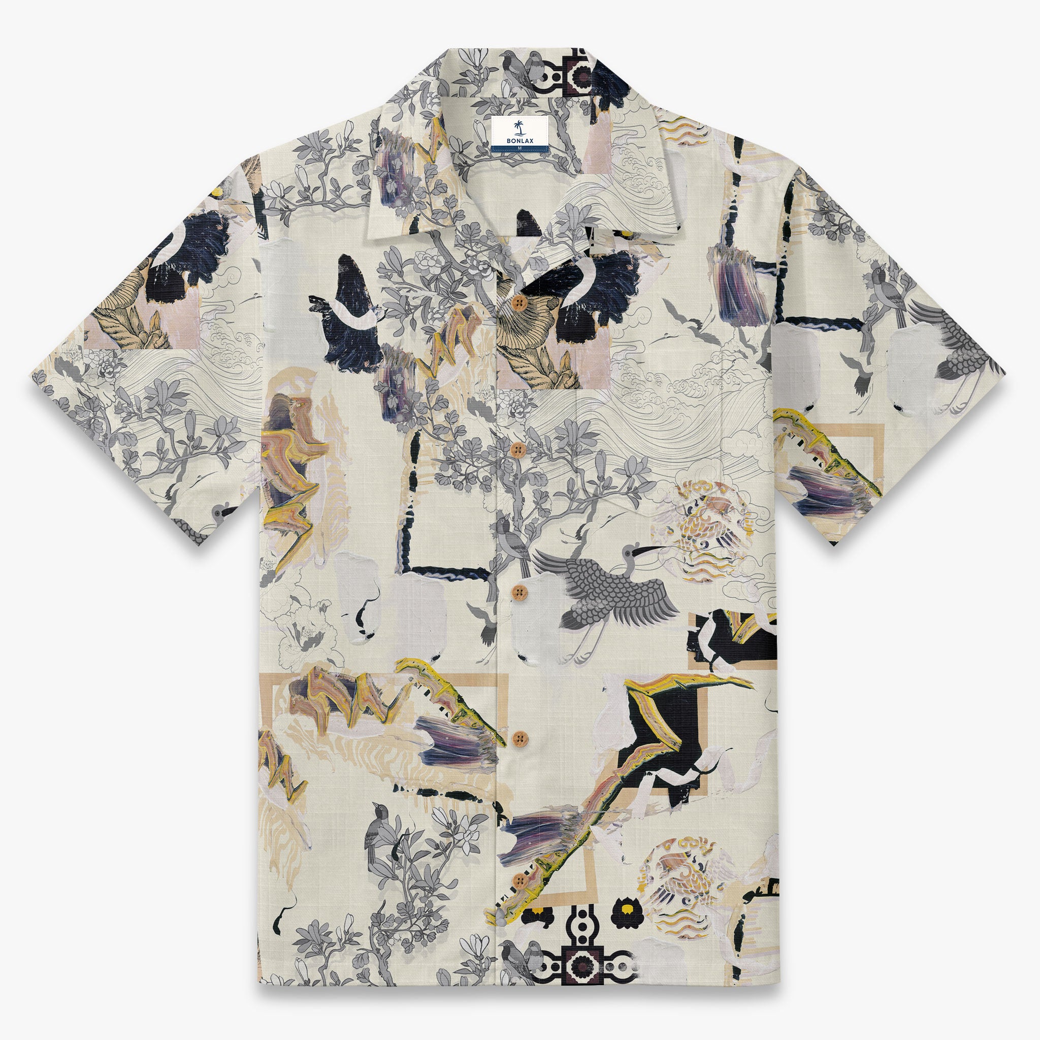 Ukiyo-e Crane Collage Camp Shirt