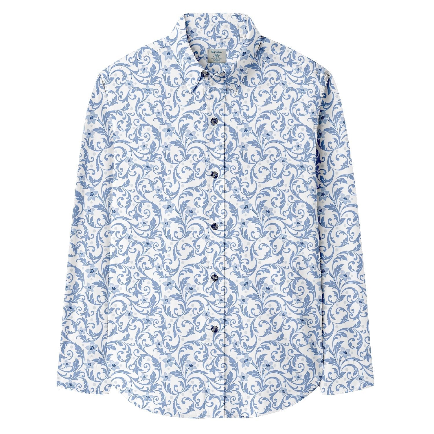 Blue Flowers Print Long Sleeve Shirt - Bonlax - Bonlax