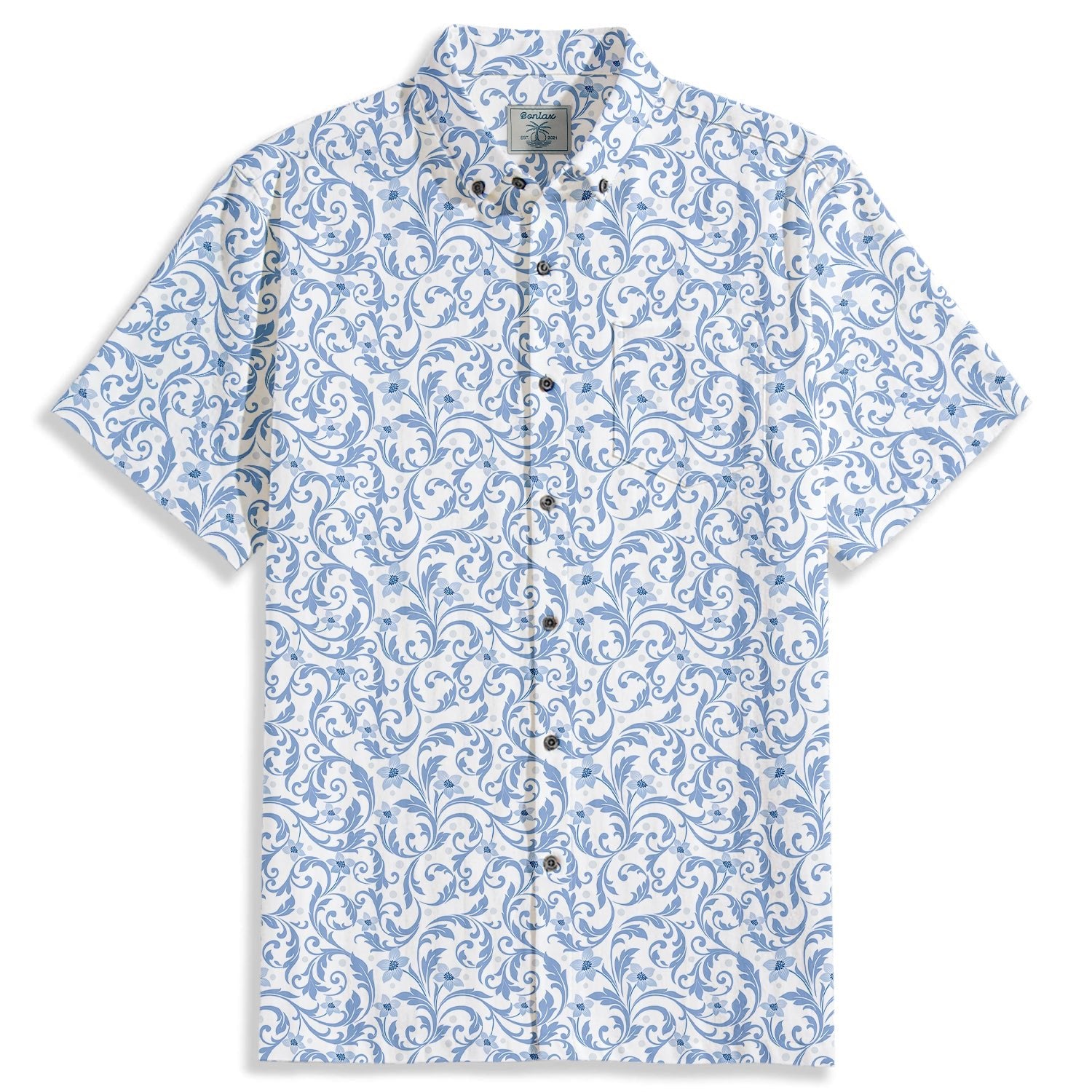 Blue Flowers Print Short Sleeve Shirt - Bonlax - Bonlax