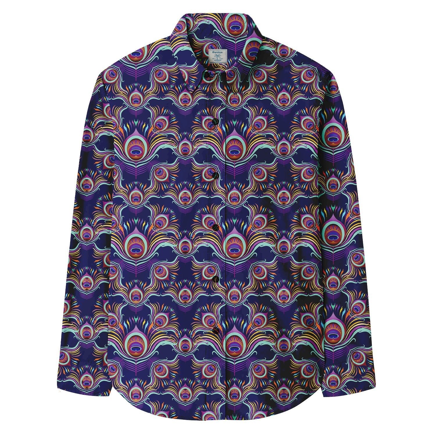 Cartoon Peacock Feathers Print Long Sleeve Shirt - Bonlax - Bonlax
