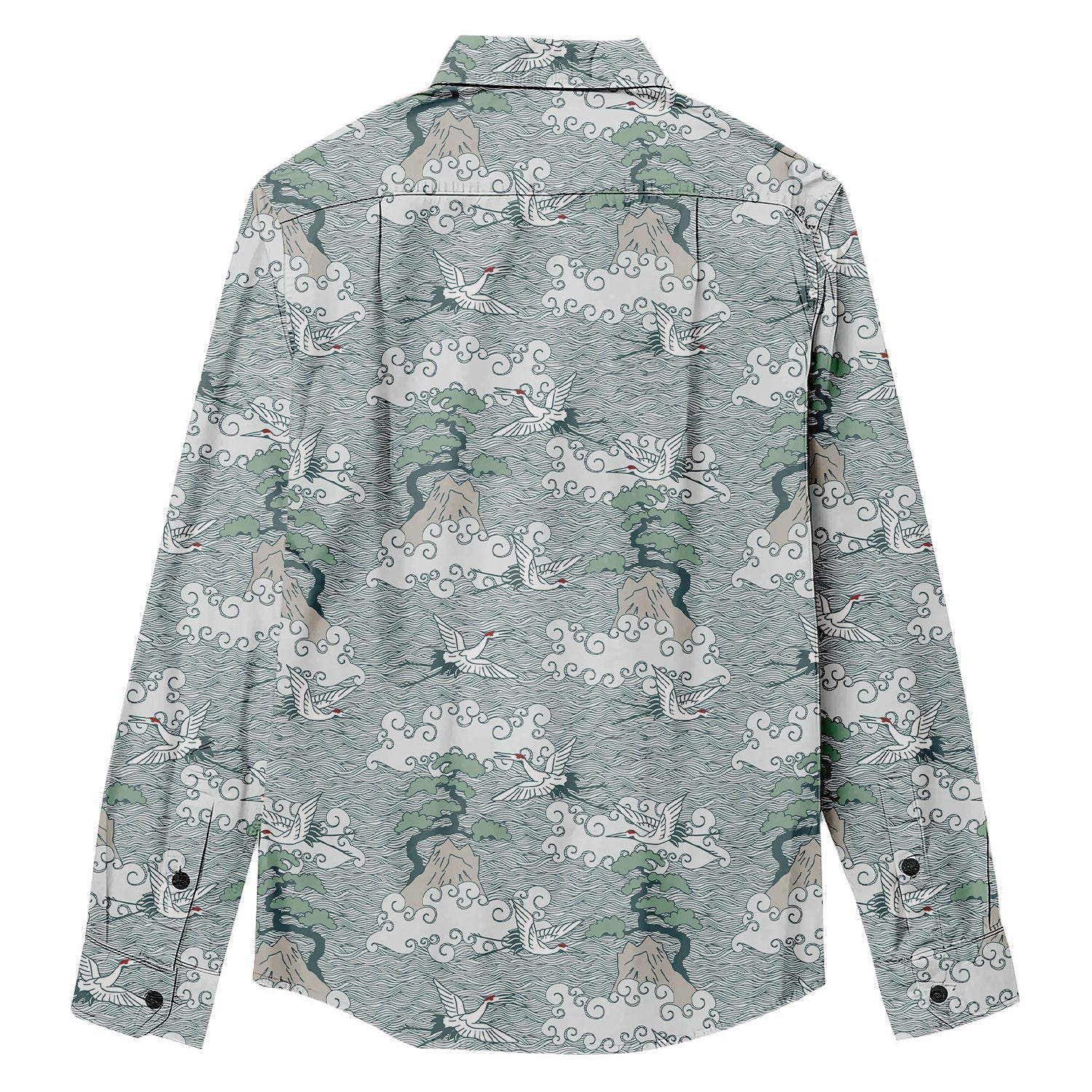 Crane & Waves Print Long Sleeve Shirt - Bonlax - Bonlax