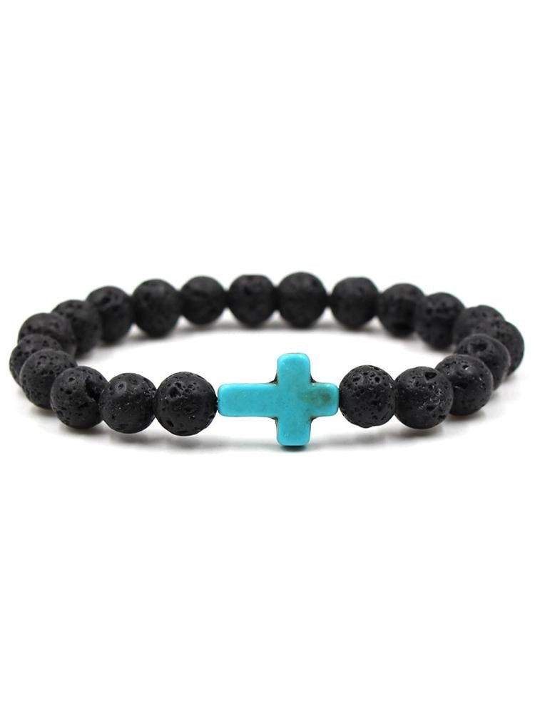 Cross Turquoise Lava Volcanic Stone Bracelet - Bonlax - Bonlax