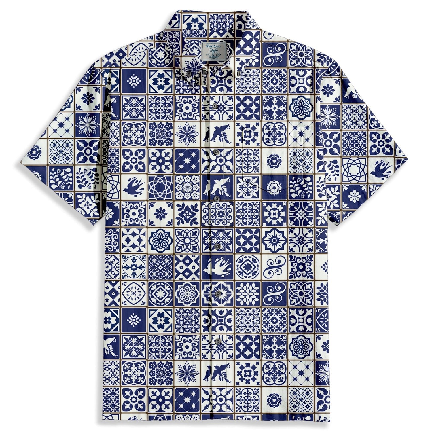 Ethnic Tile Print Short Sleeve Shirt - Bonlax - Bonlax