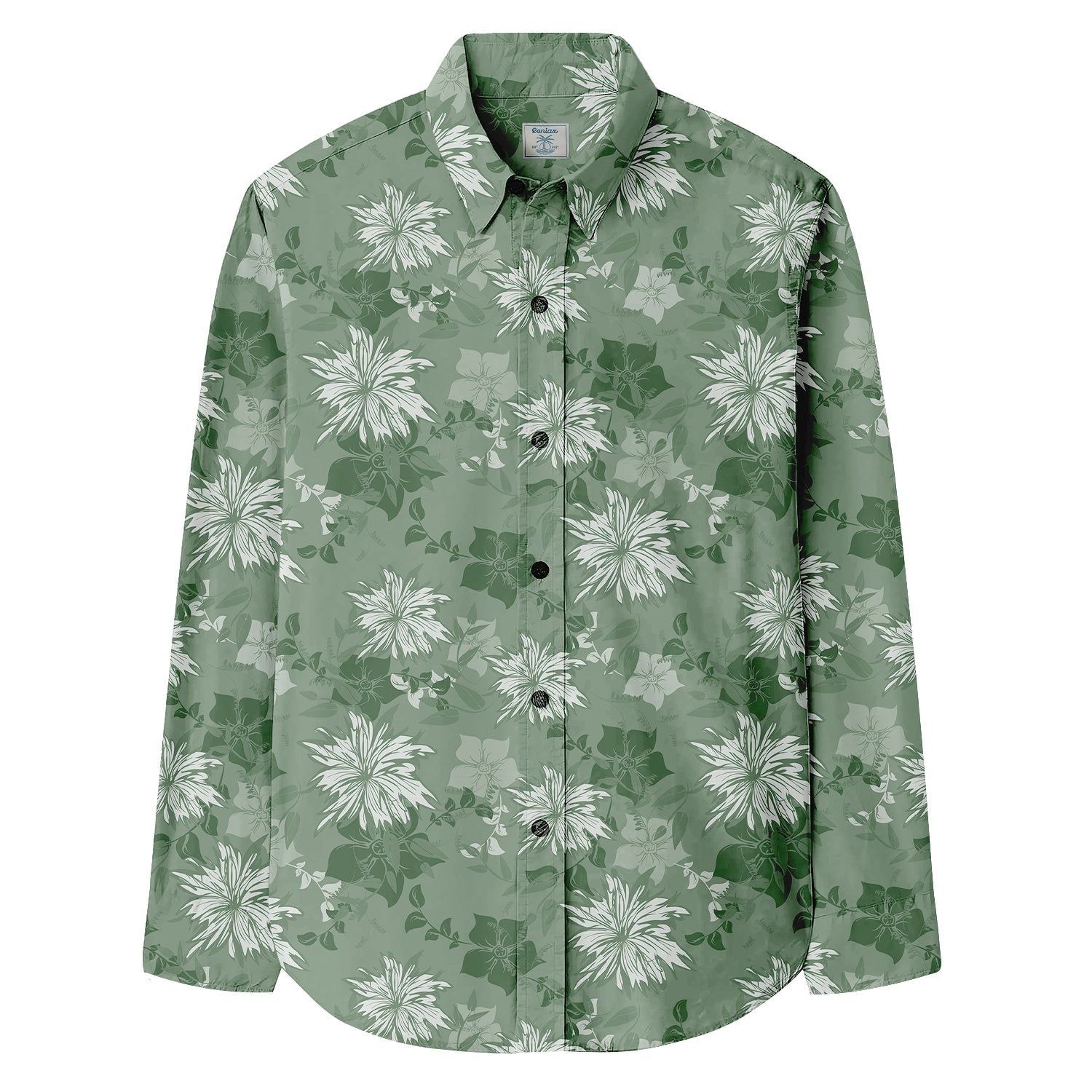 Fresh Green Floral Pattern Long Sleeve Shirt - Bonlax - Bonlax
