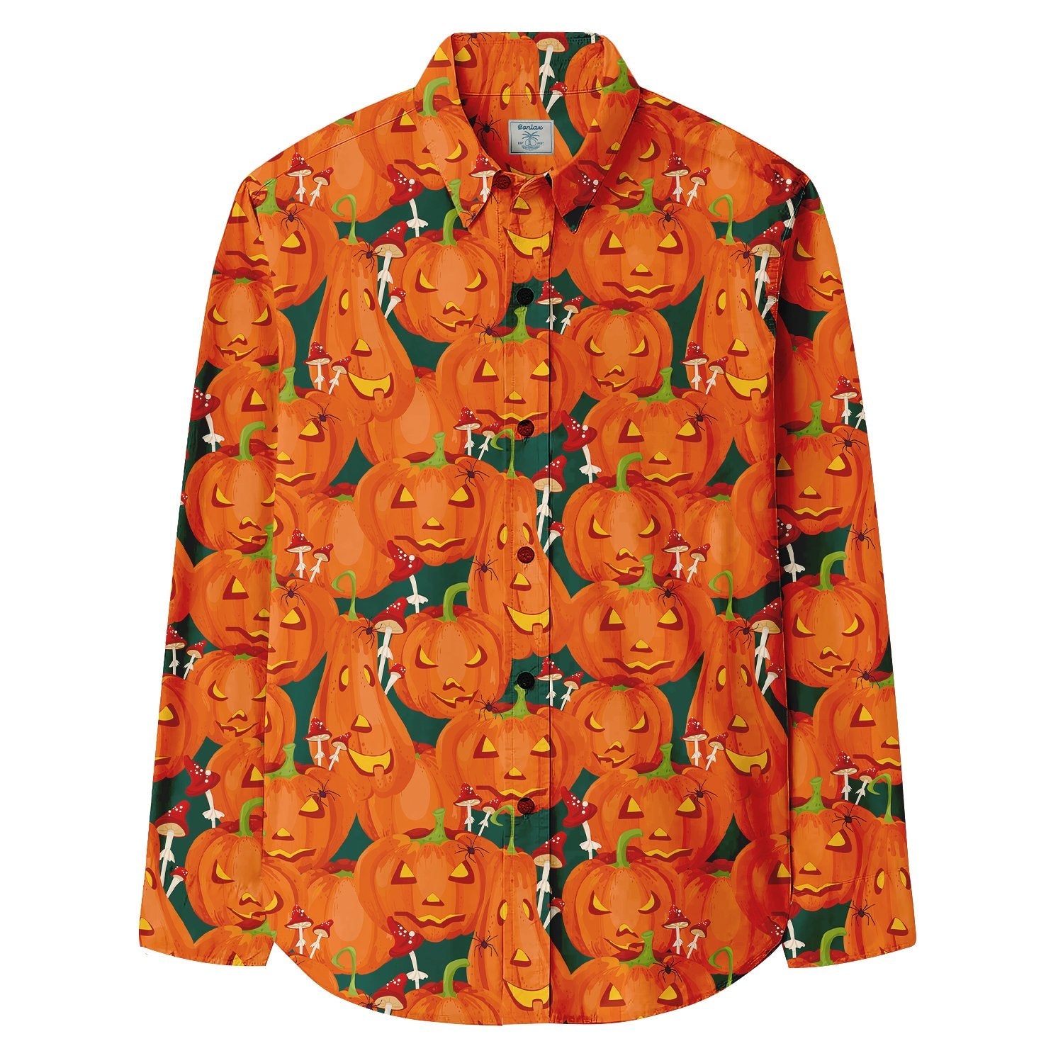 Halloween Pumpkin Mushrooms Print Long Sleeve Shirt - Bonlax - Bonlax
