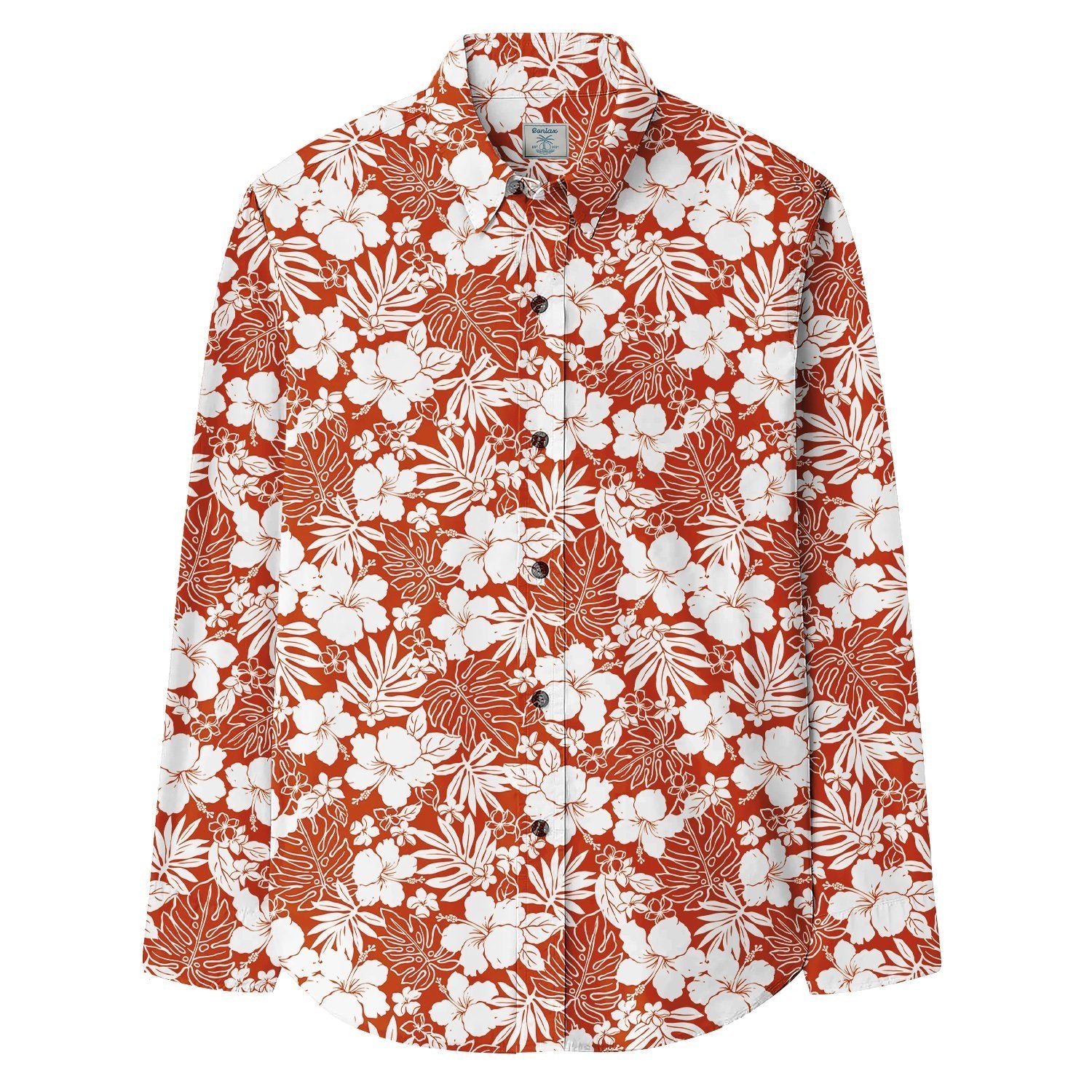 Hibiscus Flower Palm Leaves Print Long Sleeve Shirt - Bonlax - Bonlax