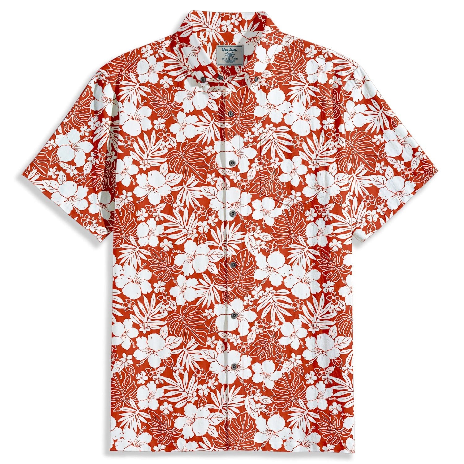 Hibiscus Flower Palm Leaves Print Short Sleeve Shirt - Bonlax - Bonlax