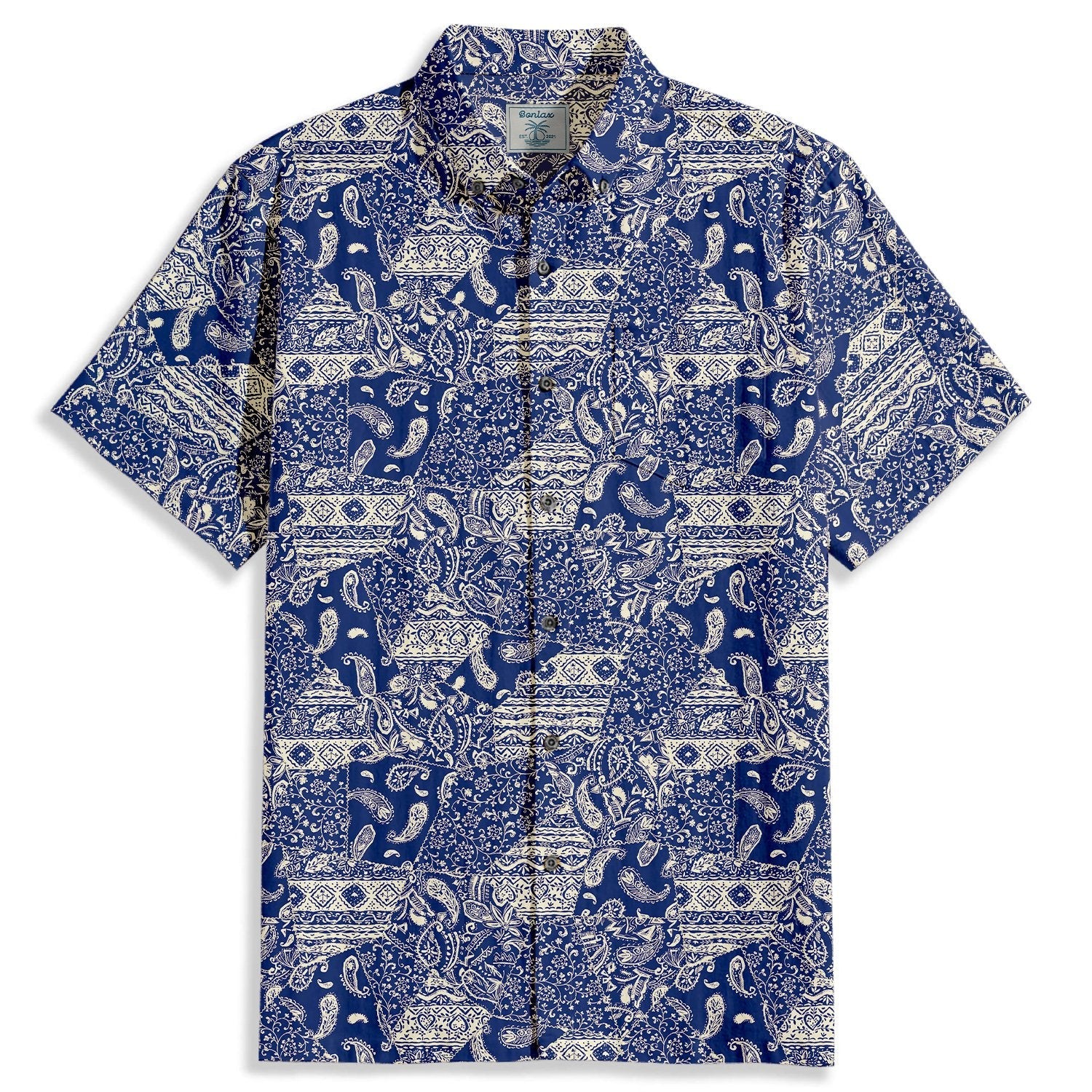 Japanese Block Spiral Pattern Short Sleeve Shirt - Bonlax - Bonlax