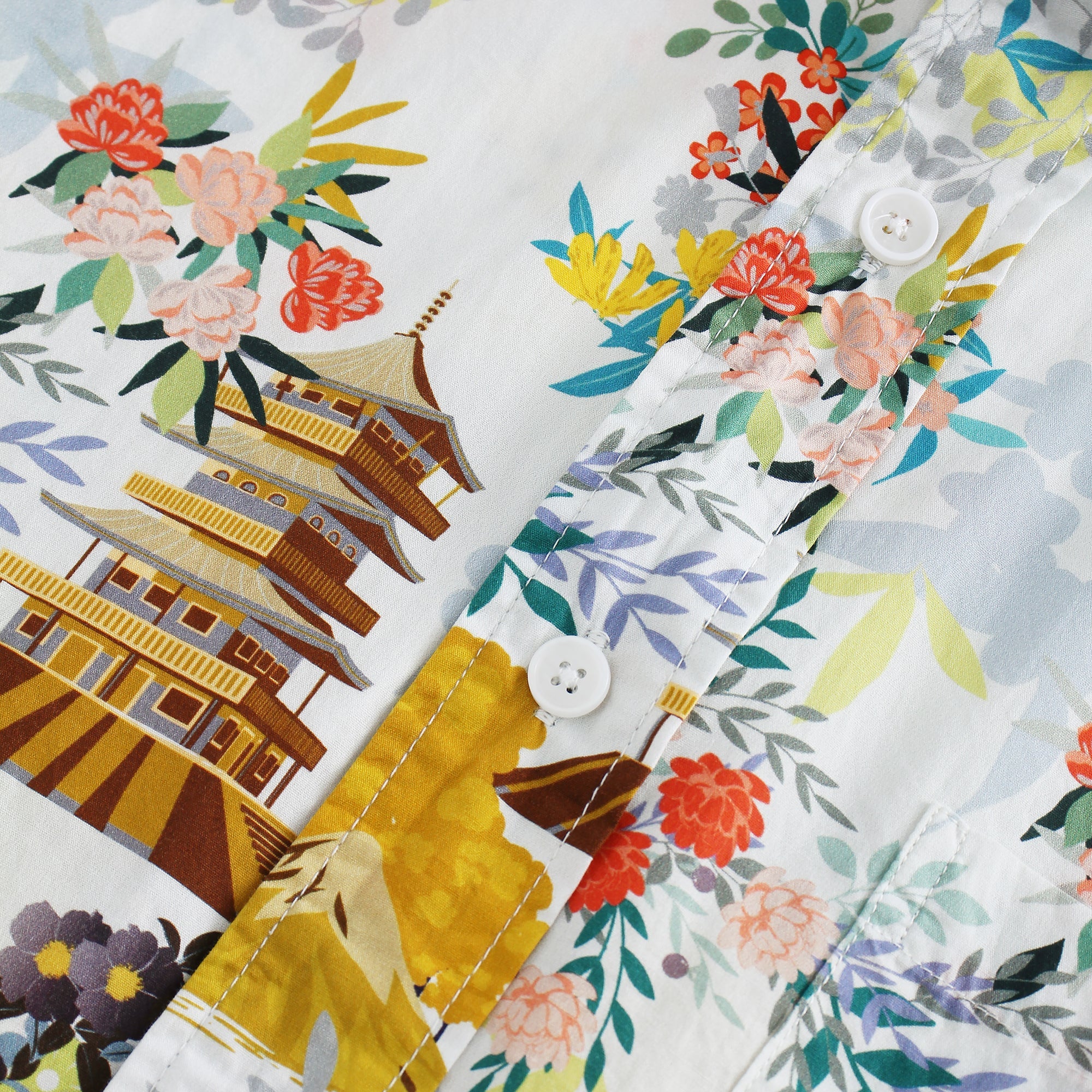 Japanese Style Tower & Flower Short Sleeve Shirt - Bonlax - Bonlax