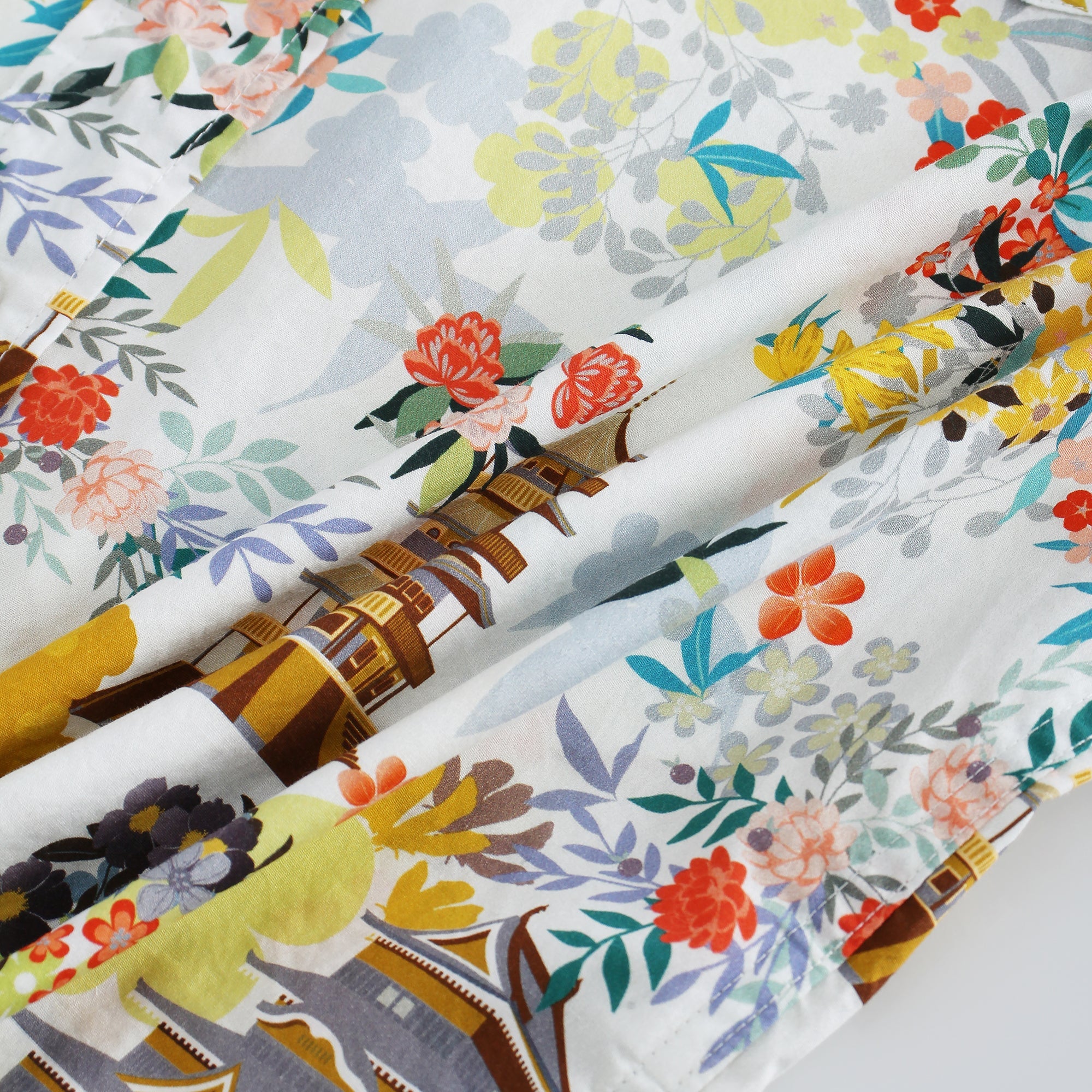 Japanese Style Tower & Flower Short Sleeve Shirt - Bonlax - Bonlax