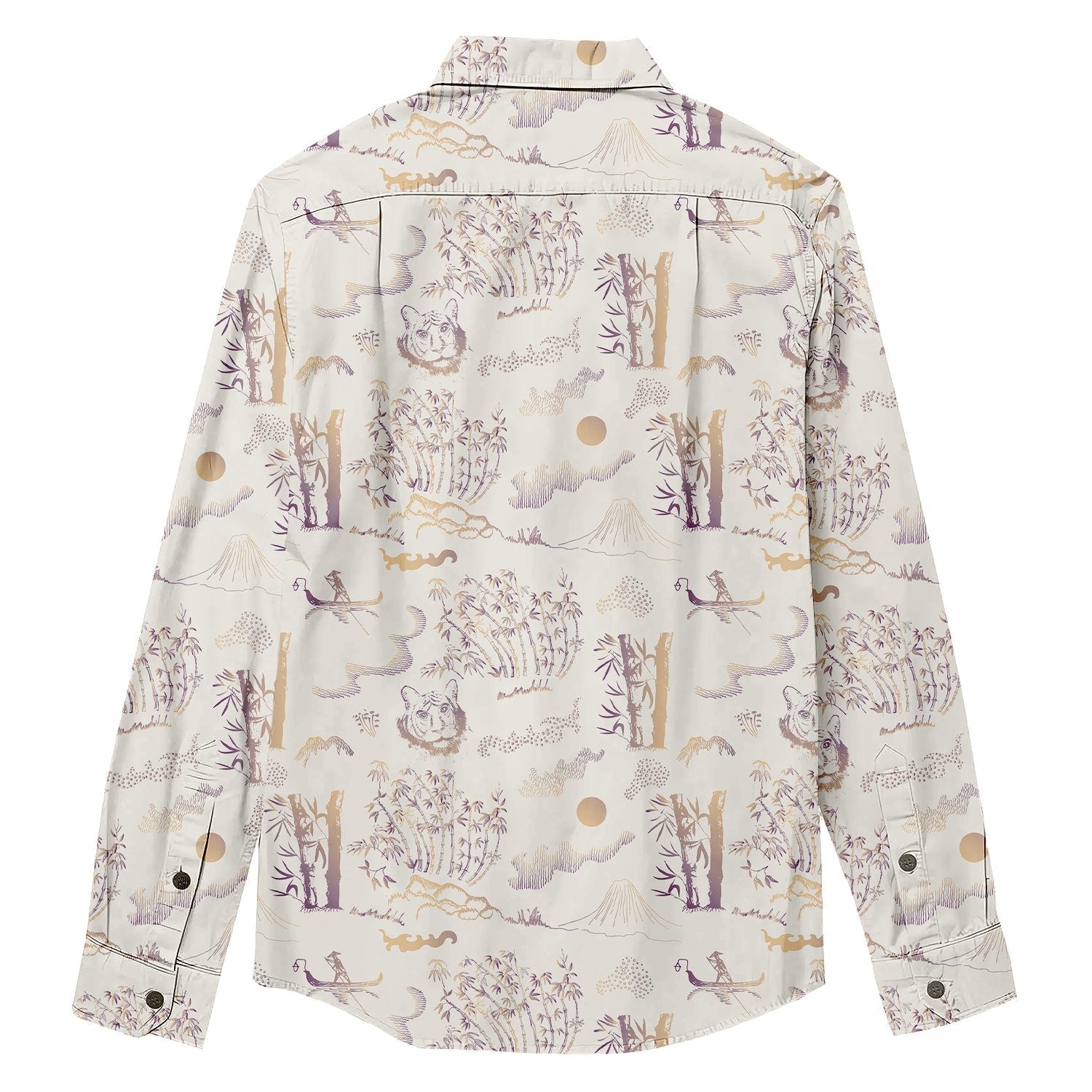 Lion Bamboo Forest Sailing Boat Print Long Sleeve Shirt - Bonlax - Bonlax
