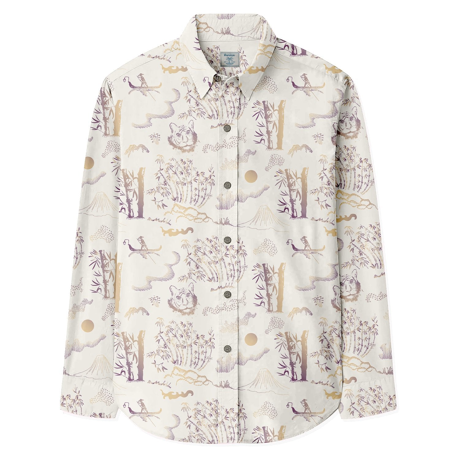 Lion Bamboo Forest Sailing Boat Print Long Sleeve Shirt - Bonlax - Bonlax