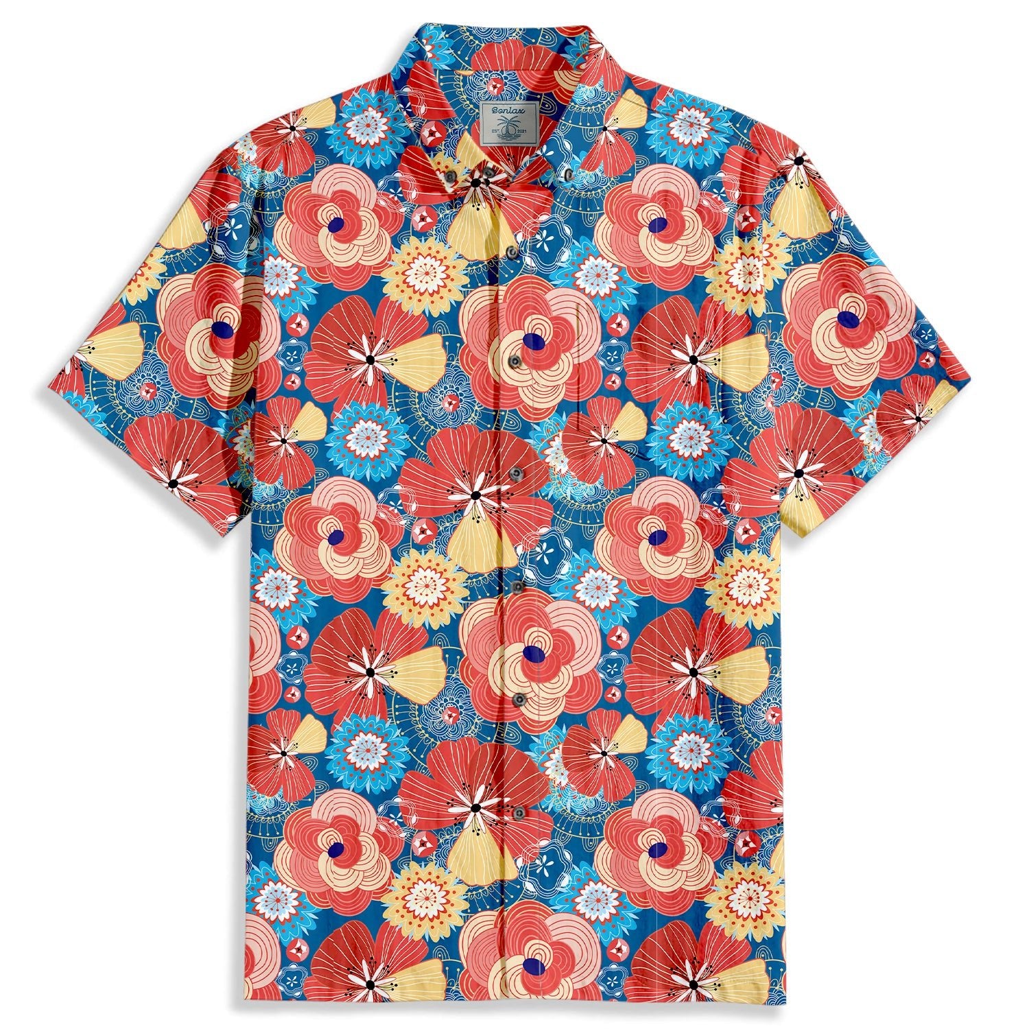 Multicolor Cartoon Flowers Print Short Sleeve Shirt - Bonlax - Bonlax