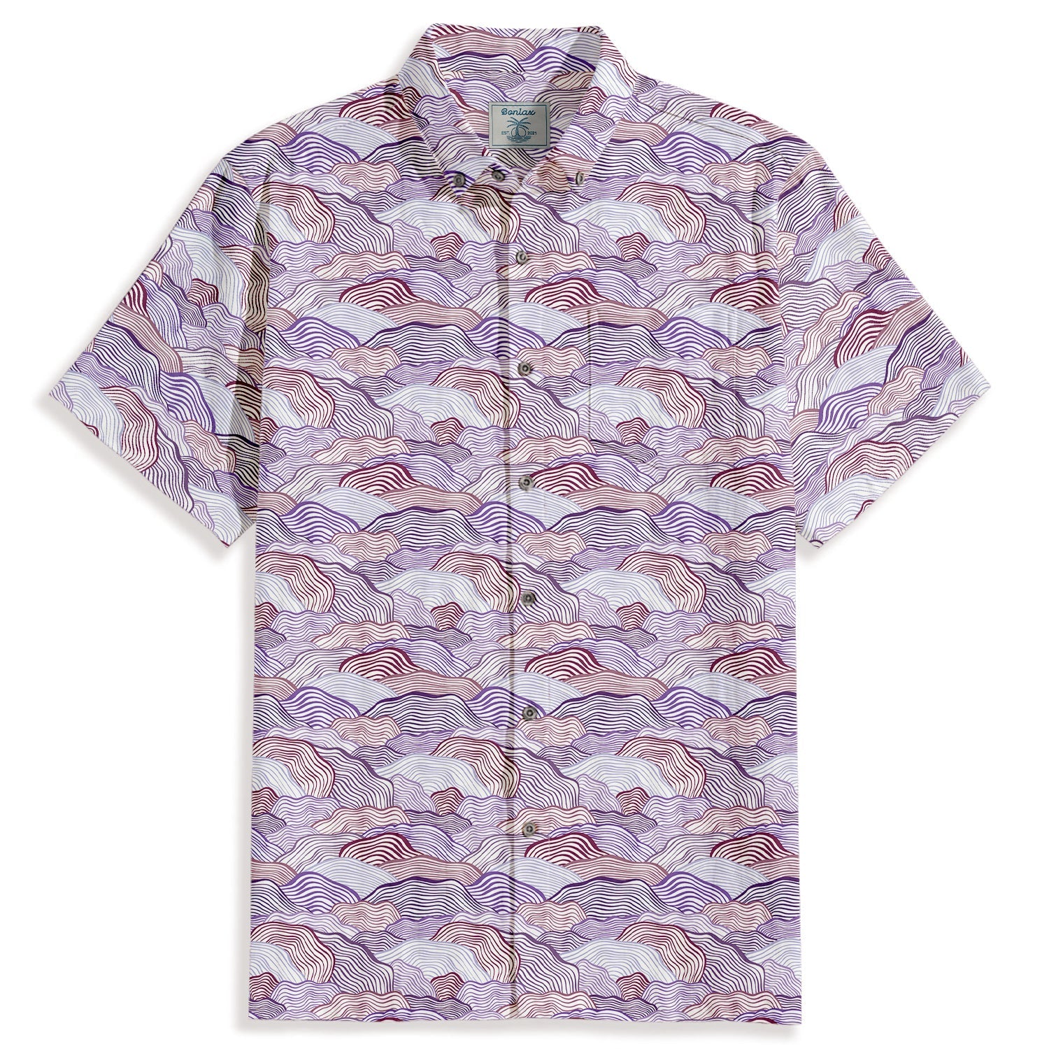 Overlapping Peak - like Lines Print Short Sleeve Shirt - Bonlax - Bonlax