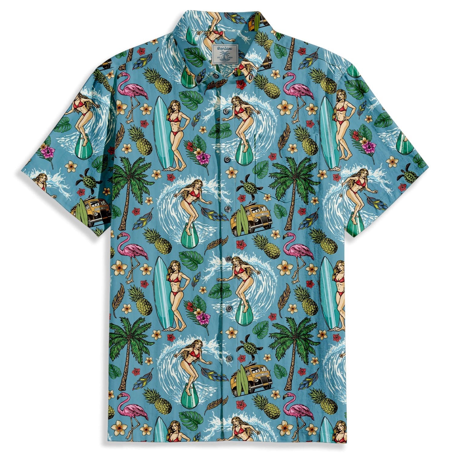 Sea Surf Bus Print Short Sleeve Shirt - Bonlax - Bonlax