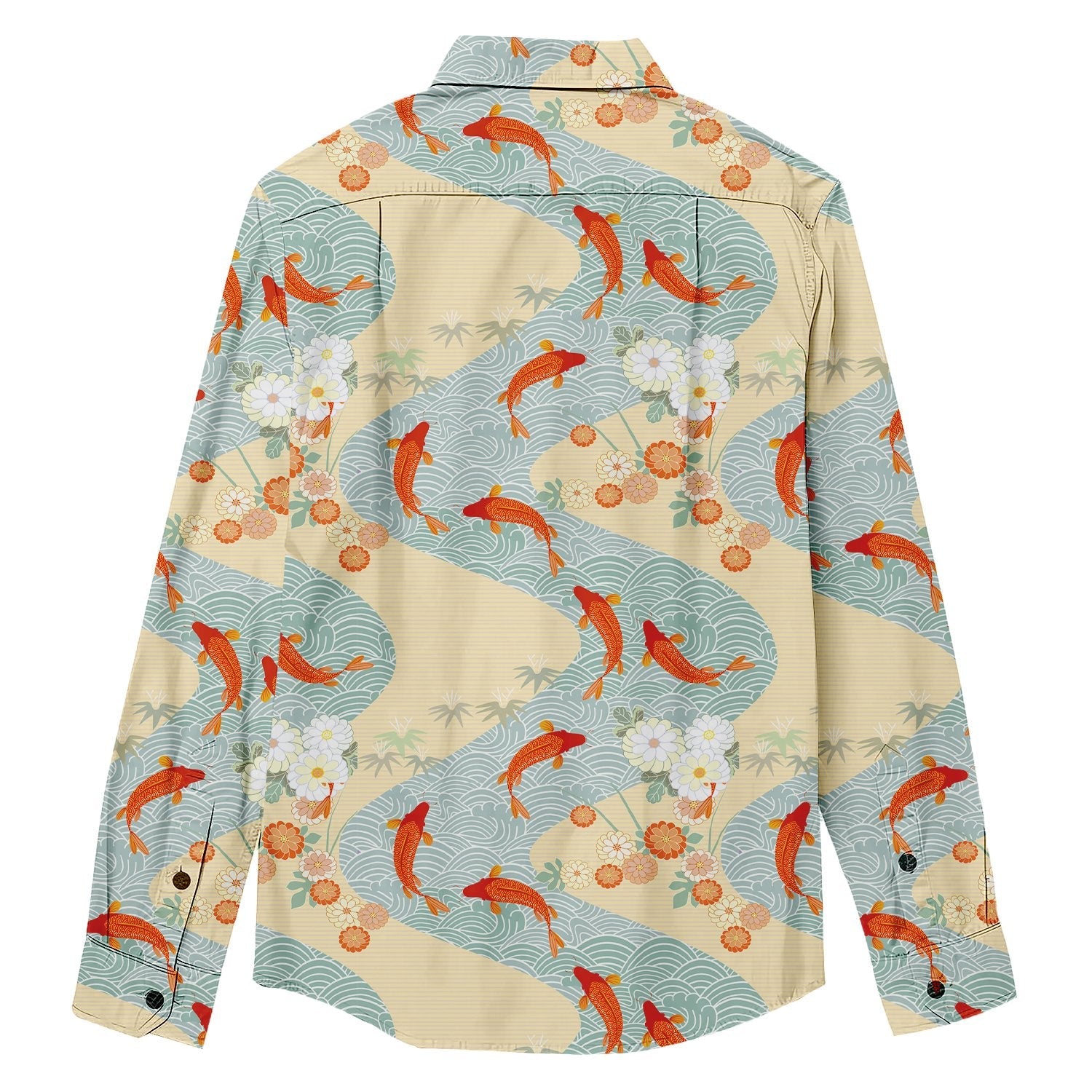 Striped Koi Print Long Sleeve Shirt - Bonlax - Bonlax