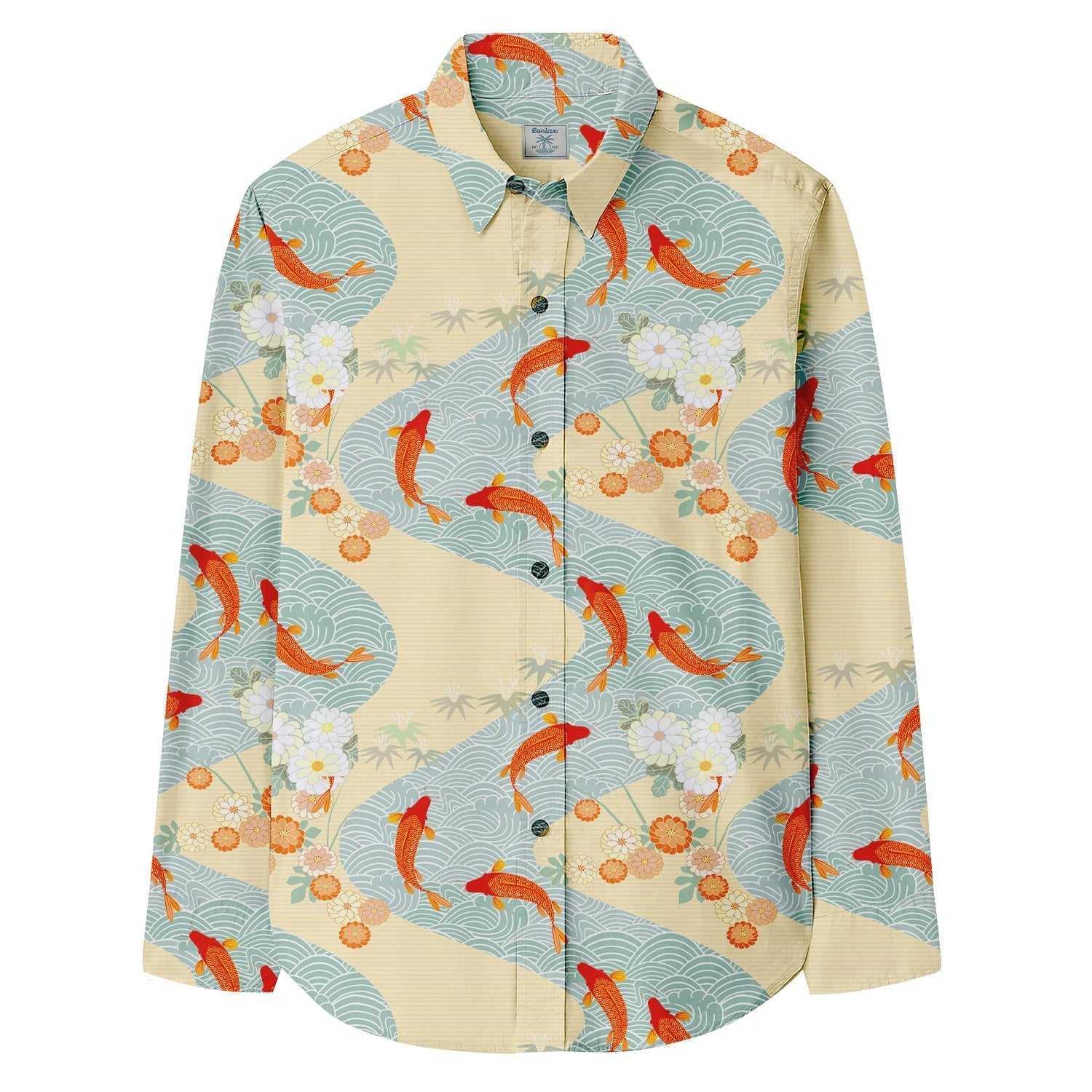 Striped Koi Print Long Sleeve Shirt - Bonlax - Bonlax