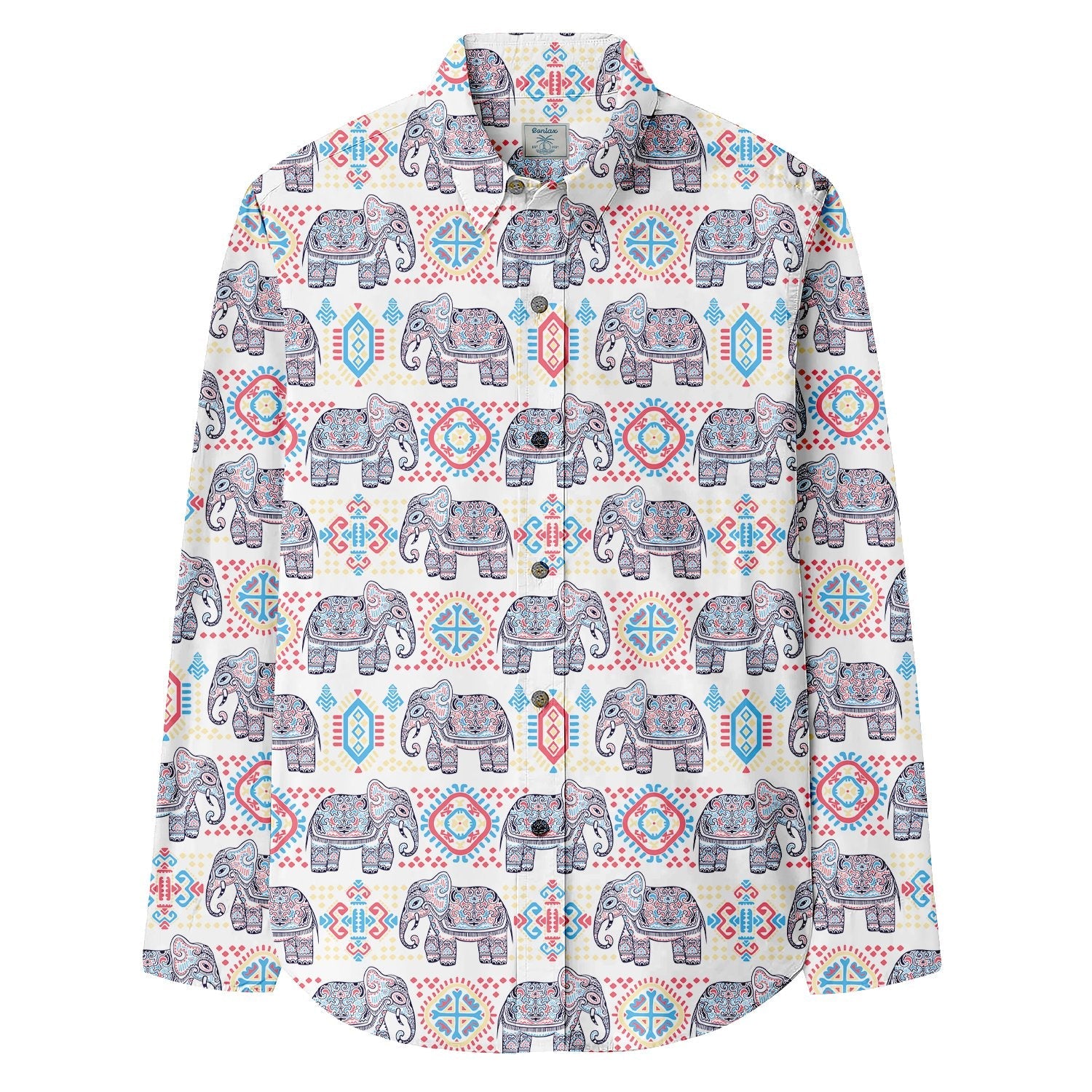 Tribal Decorative Indian Elephant Print Long Sleeve Shirt - Bonlax - Bonlax