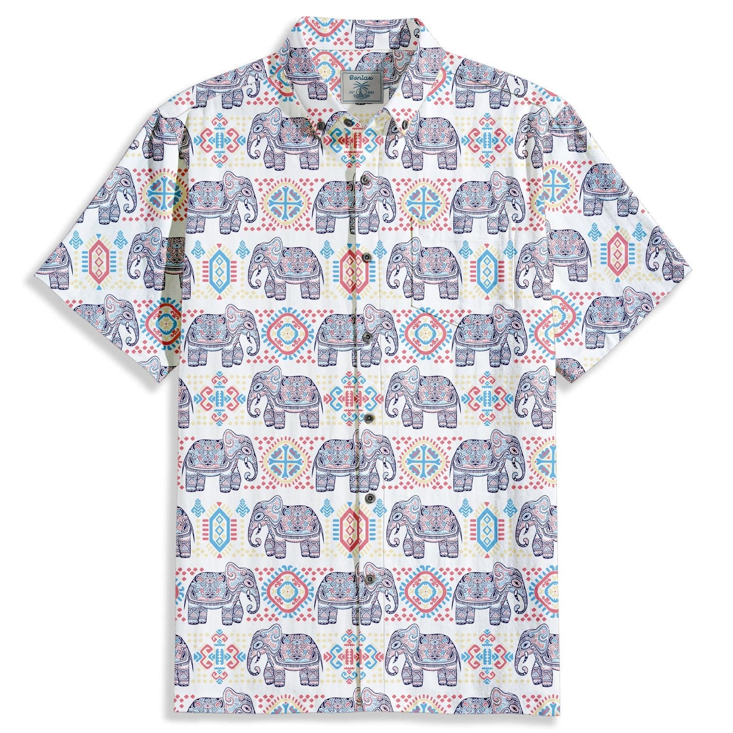 Tribal Decorative Indian Elephant Print Short Sleeve Shirt - Bonlax - Bonlax