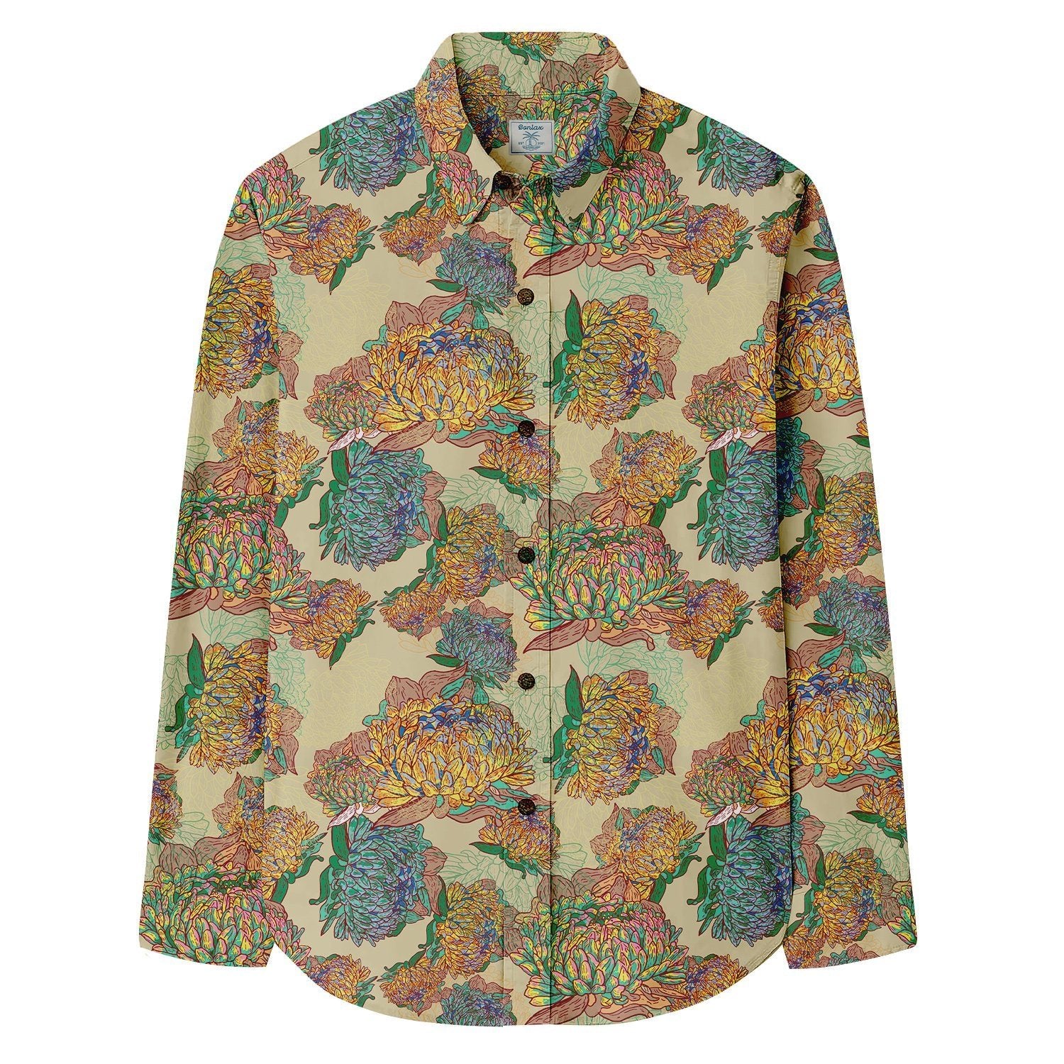 Vintage Chrysanthemum Pattern Long Sleeve Shirt - Bonlax - Bonlax