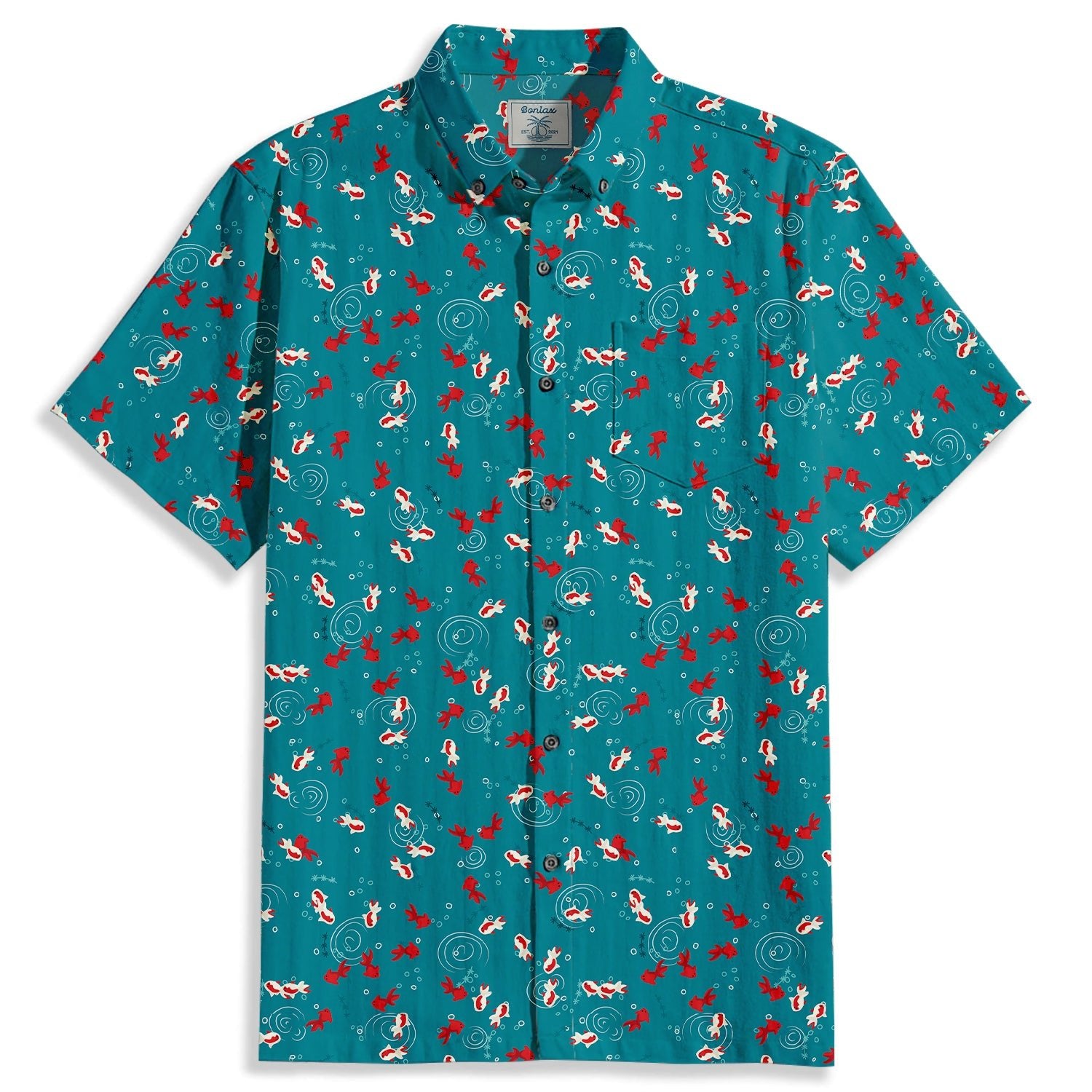 White & Red Koi Print Short Sleeve Shirt - Bonlax - Bonlax