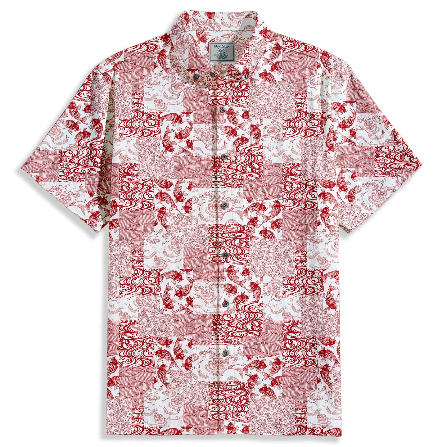 Japanese Koi Print Short Sleeve Shirt - Bonlax